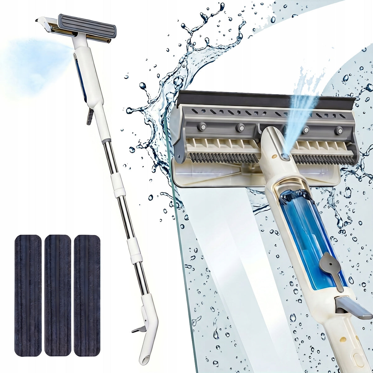 Mop with Spare Window Washer Squeegee Telescopic Pole Catch Box 2in1