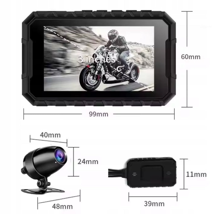 Motorcycle Camera Driving Recorder FHD FRONT + REAR Wi-Fi Screen Brand Ruffberg