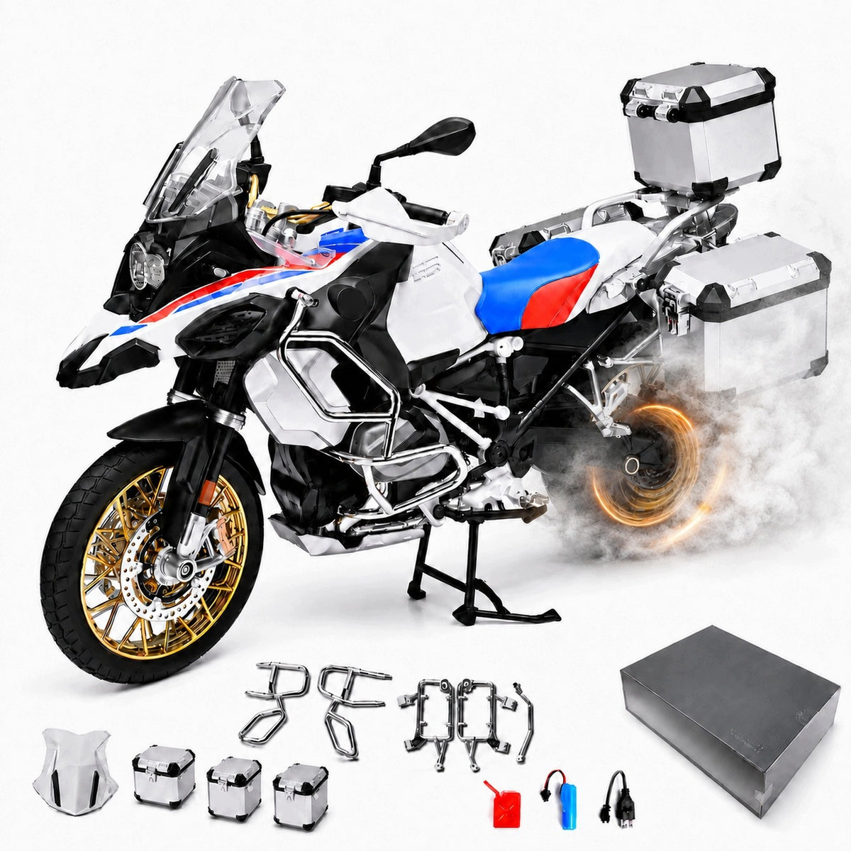 Motorcycle R1250 GS 1:6 Metal Light Sounds 3 Trunks XXL Collectible