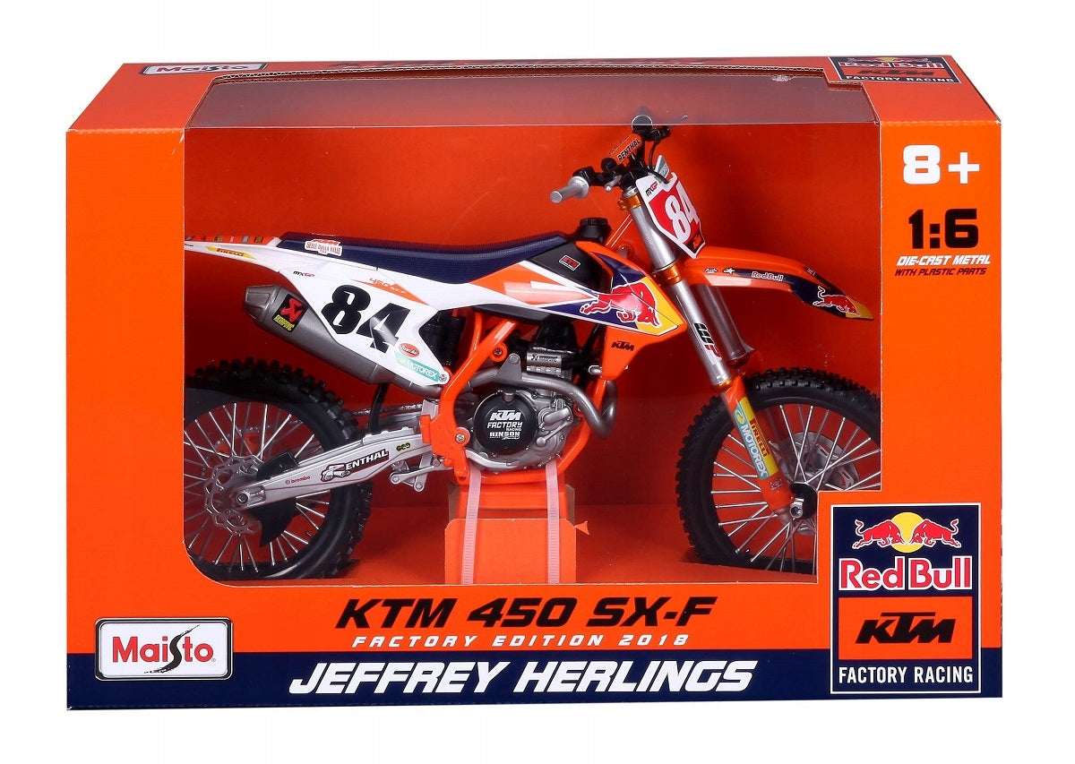 Motorcycle model Maisto KTM 450 SX- F Factory Edition 2018 1/ 6 with number