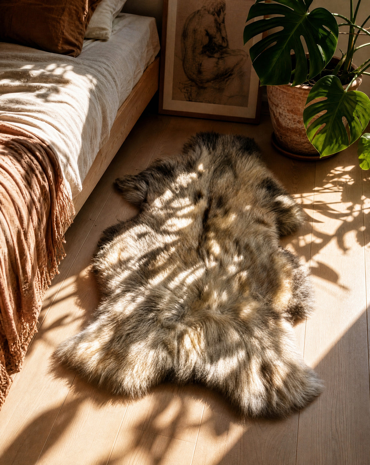 Mountain sheepskin "GRAY-CREAM" - 90cm/S (Lamb) 100%Natural! Manufacturer code Skóra owcza górska - 90cm Kremowo-szara