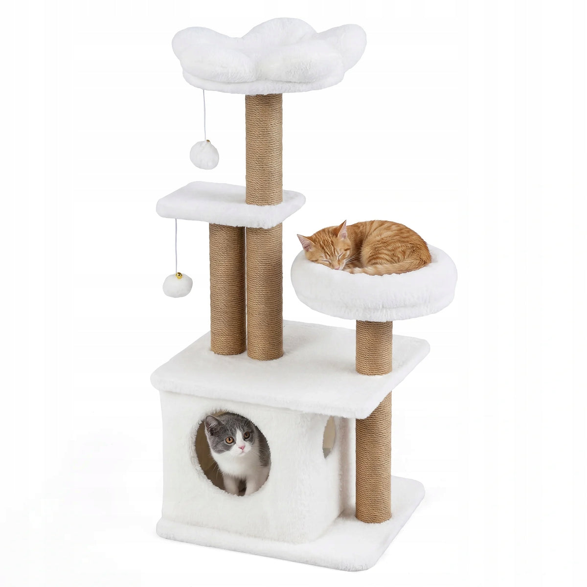 Multi-level cat scratcher with cottage and 2 balls