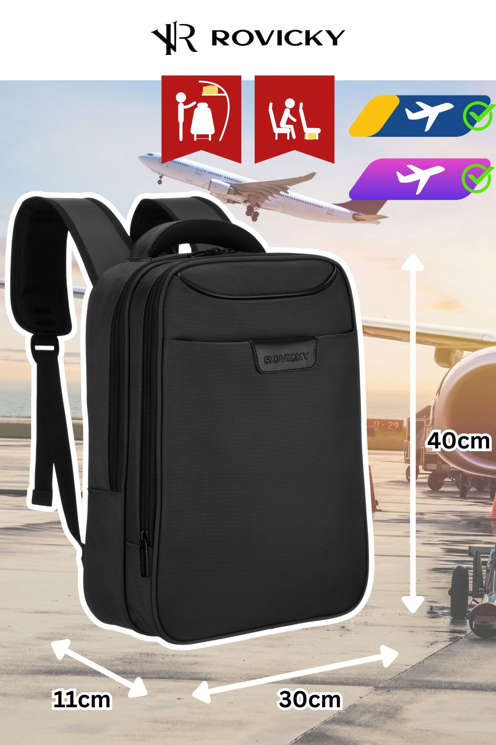 Multi-purpose travel backpack black with laptop space strong urban Brand Rovicky