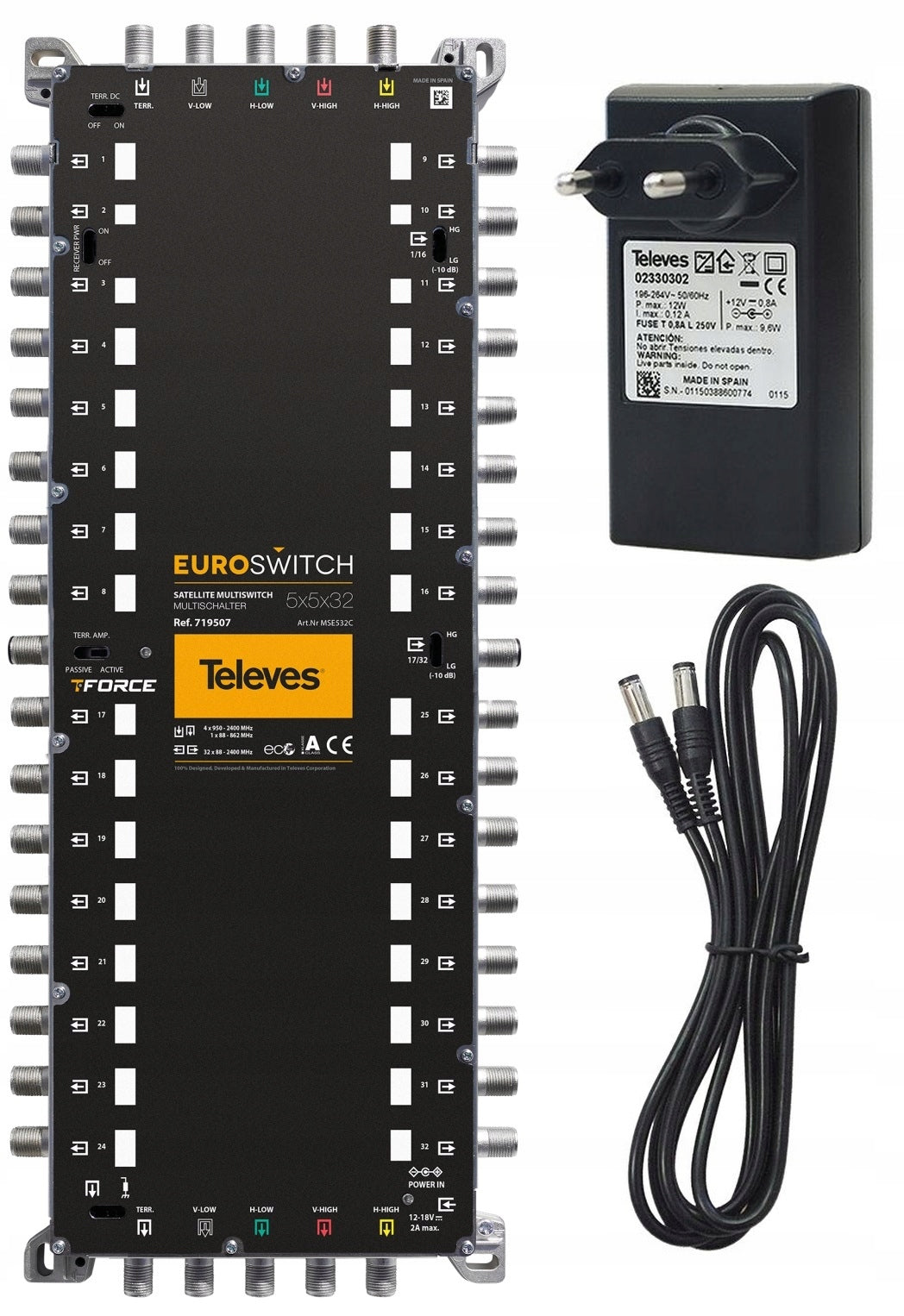 MultiSwitch 5/ 24 Outputs Televes 719506 EuroSwitch 5x5x32 + Power Supply 732101