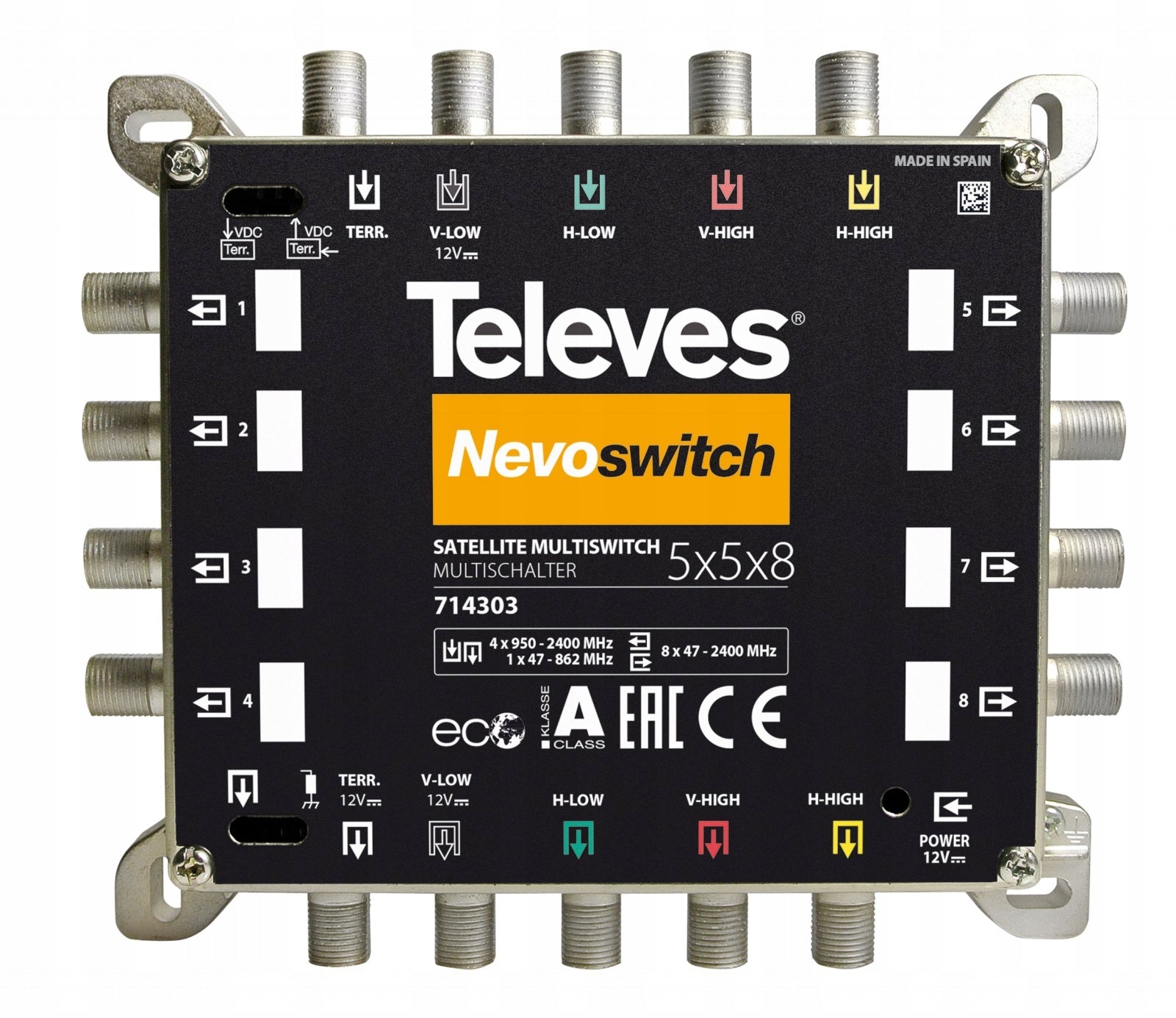 MultiSwitch 5/ 8 Outputs Televes 714303 NevoSwitch TV SAT 12V for DVB-T2 Antennas