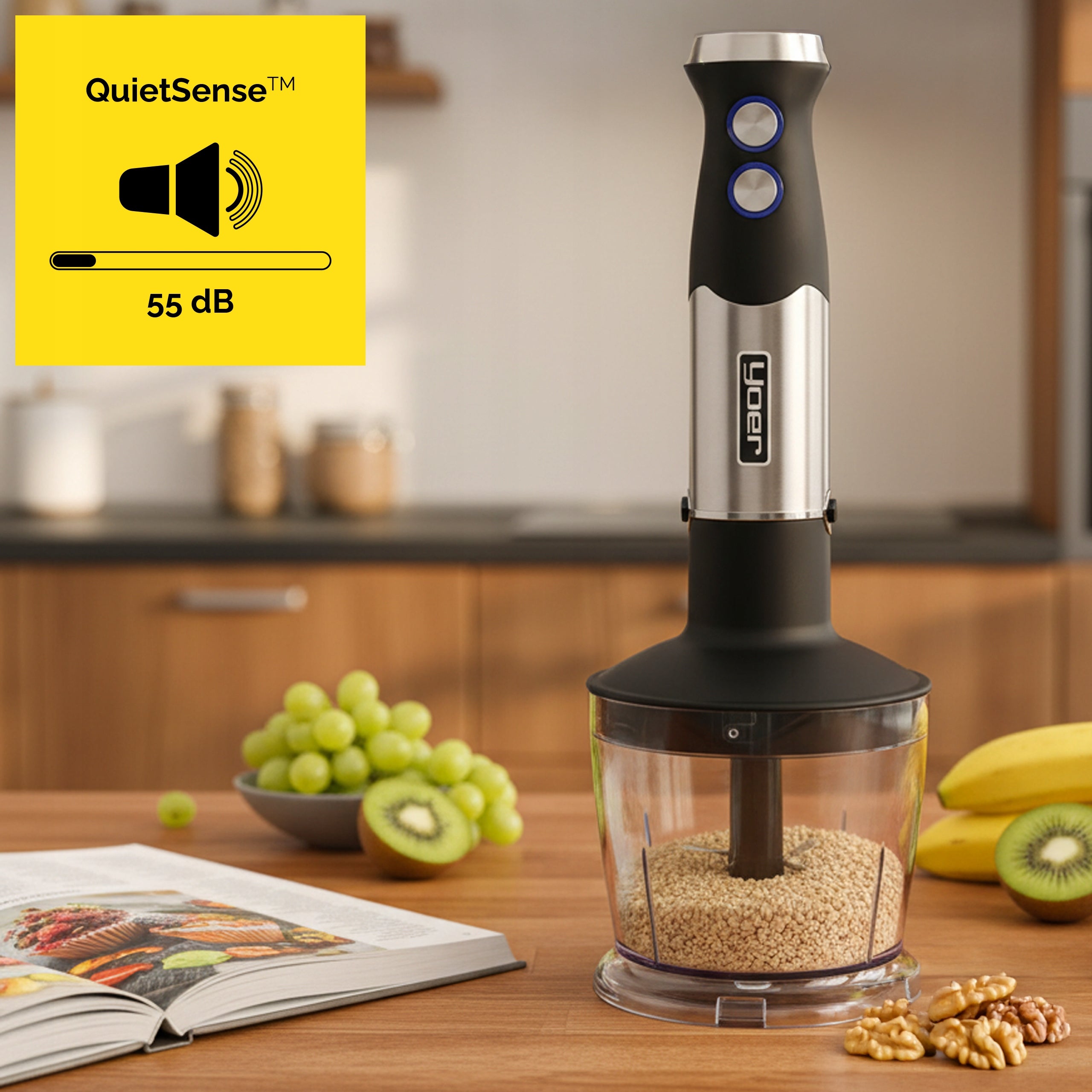 Multifunction Hand Blender 8in1 Yoer +Titanium Blades 1500W +14 ELEMENTS Model Six-Edge