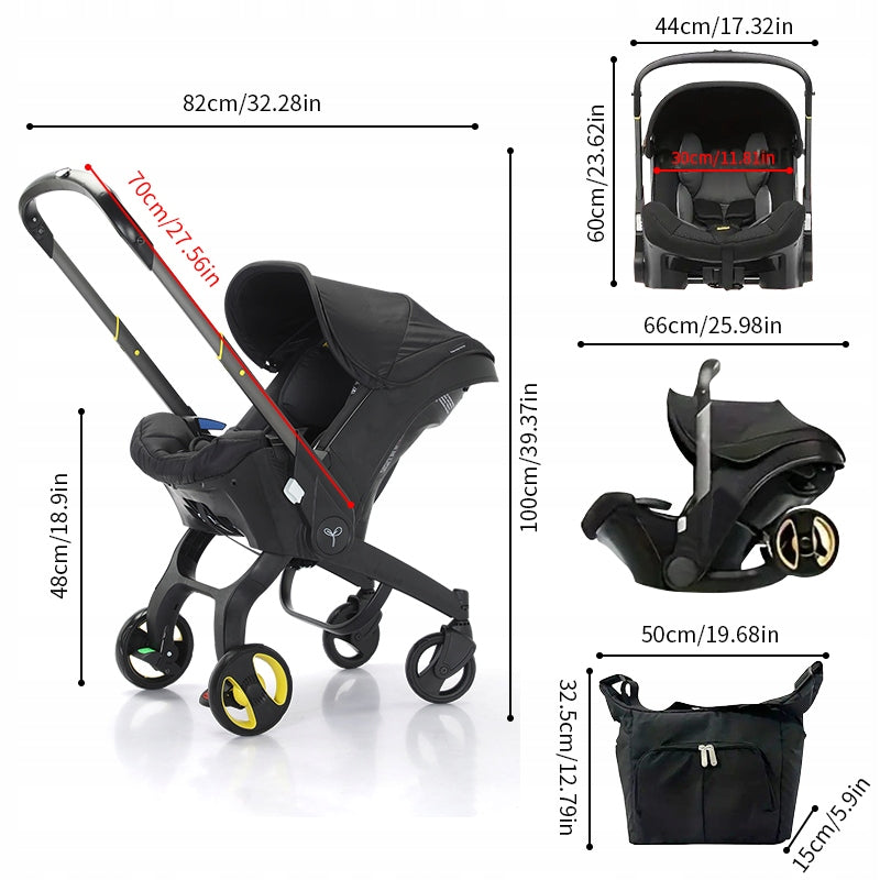 Multifunctional 4-in-1 Baby Stroller - Newborn Stroller - Free Bag - Black Packaging status original