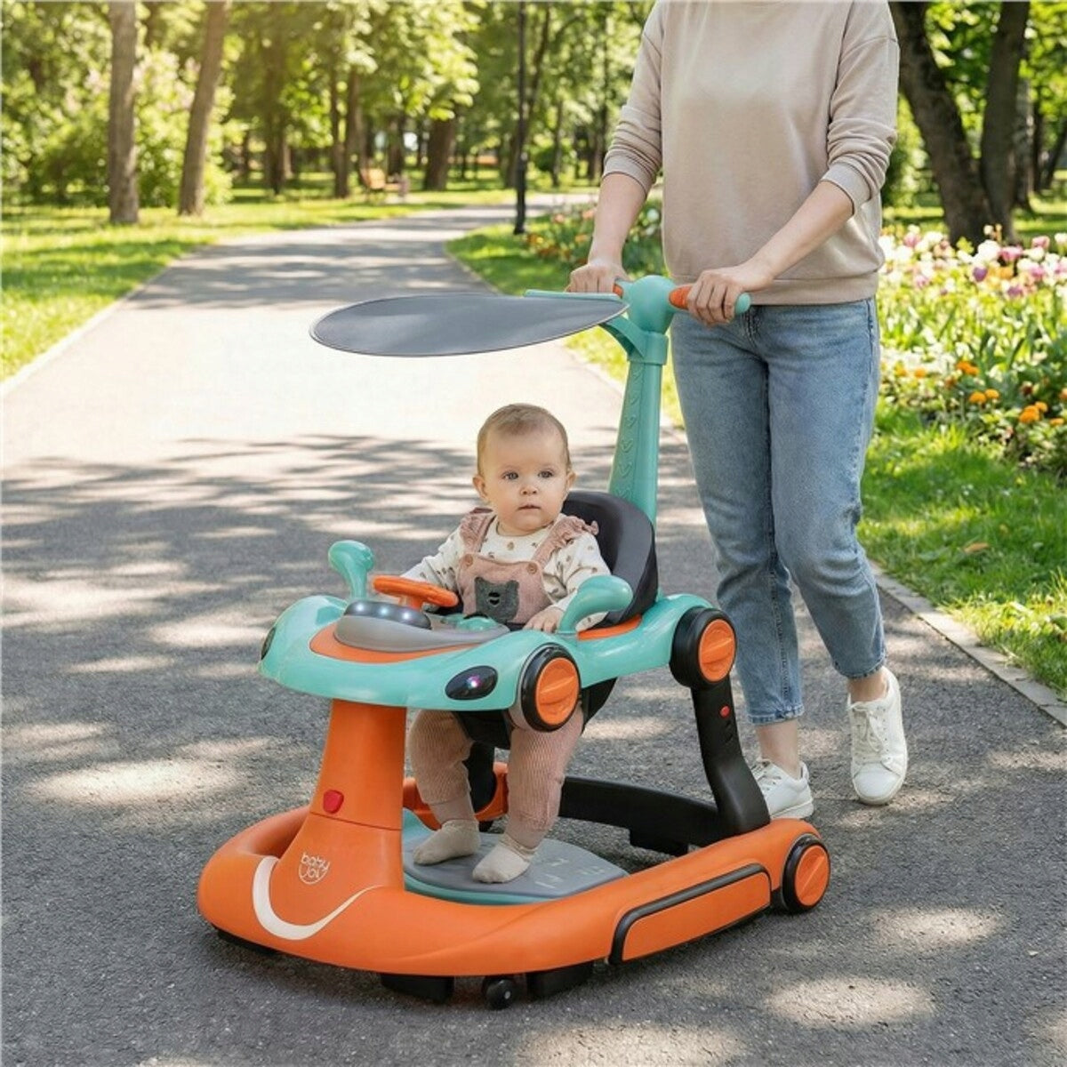 Multifunctional Height Adjustable Baby Walker Color orange
