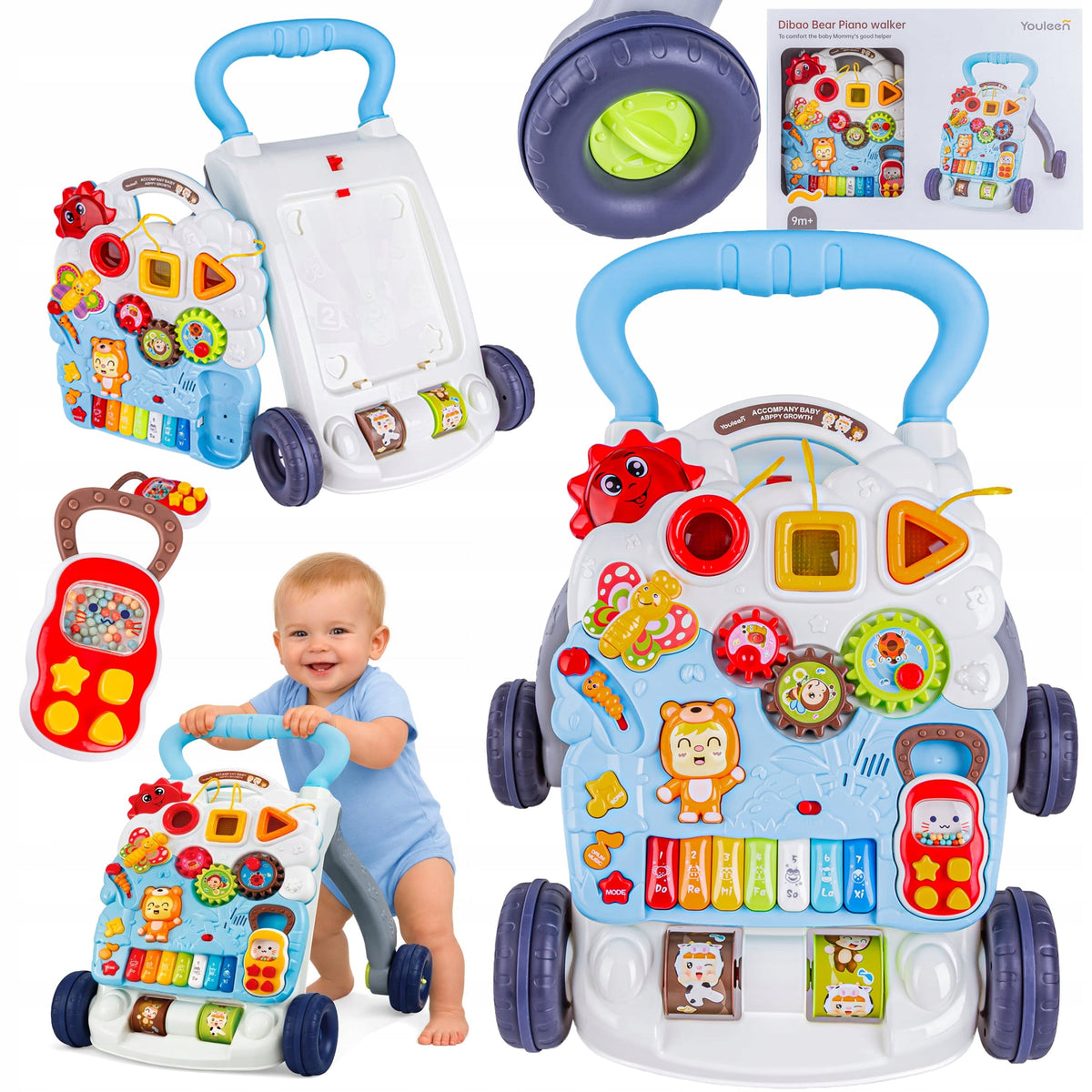 Multifunctional Interactive Ride-On Pusher Educational Walker Piano