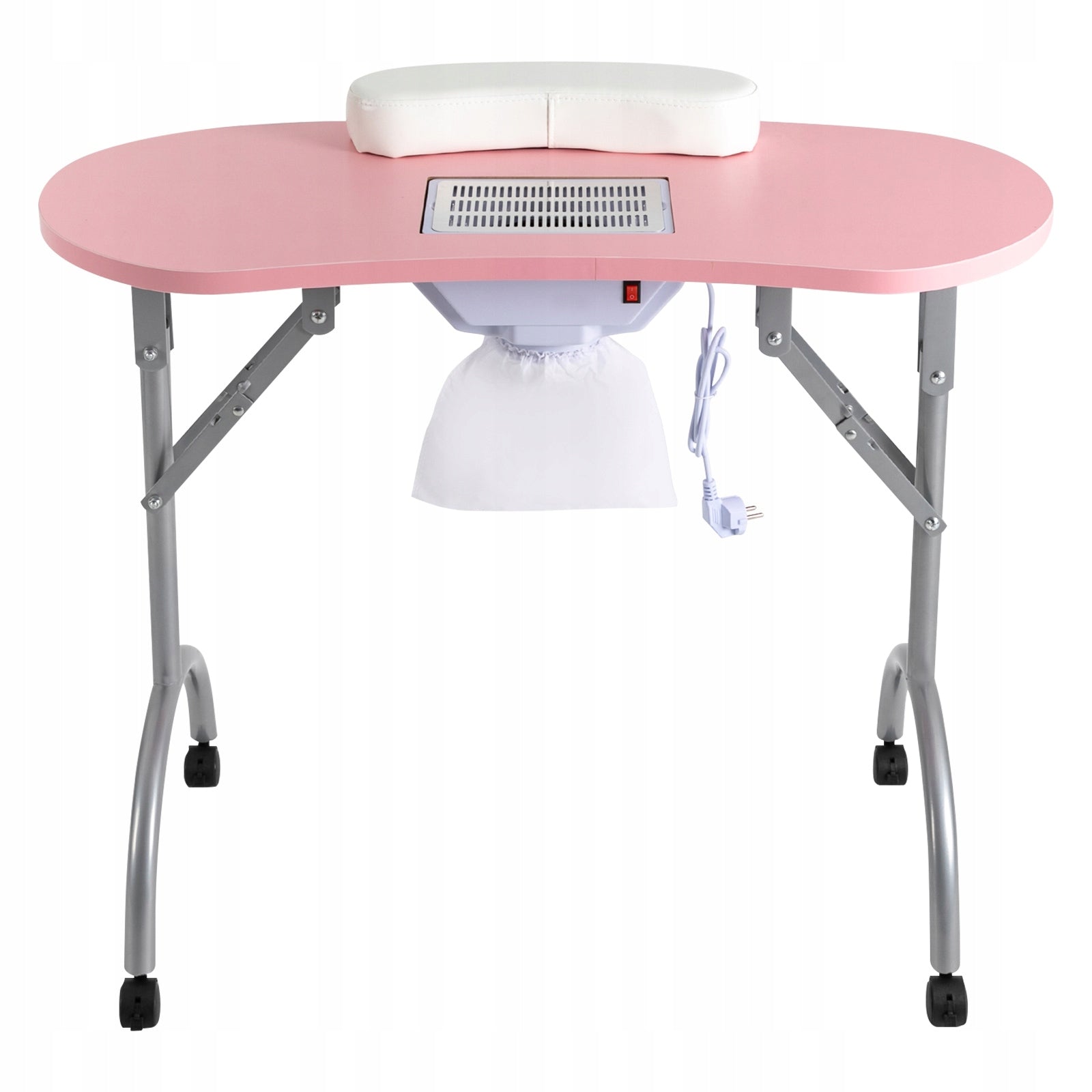 Multifunctional Manicure Table with Fan and Suction Cups, Foldable (Pink)