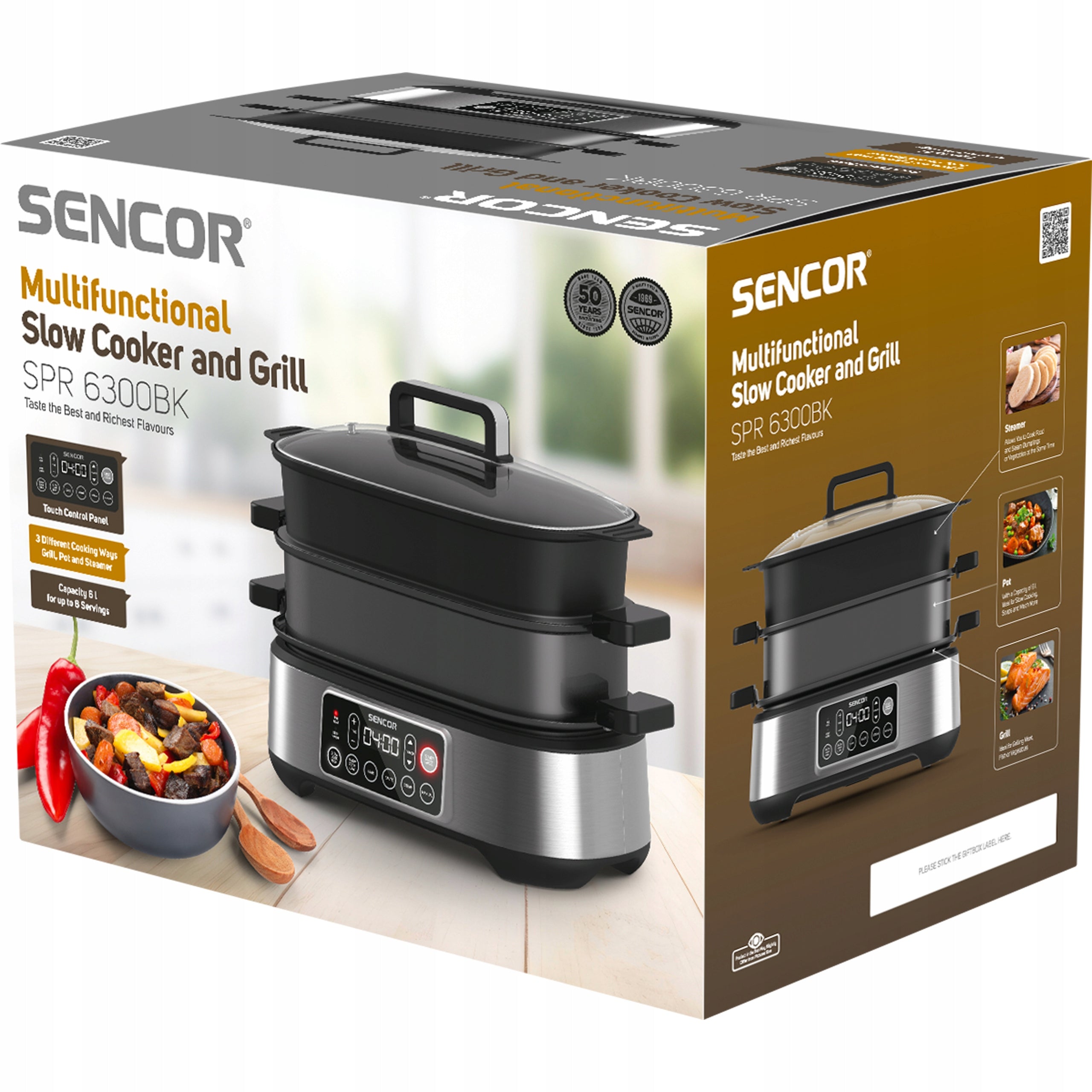 Multifunctional Pot BBQ Sencor SPR 6300BK Black 6 Liters 5 FUCTIONS Packaging status original