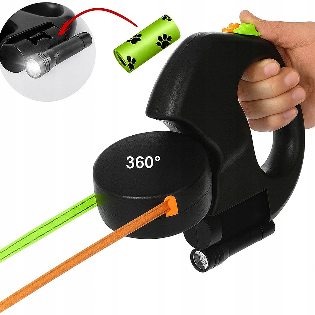 Multifunctional automatic leash for two dogs, cats with flashlight + FREEBIE