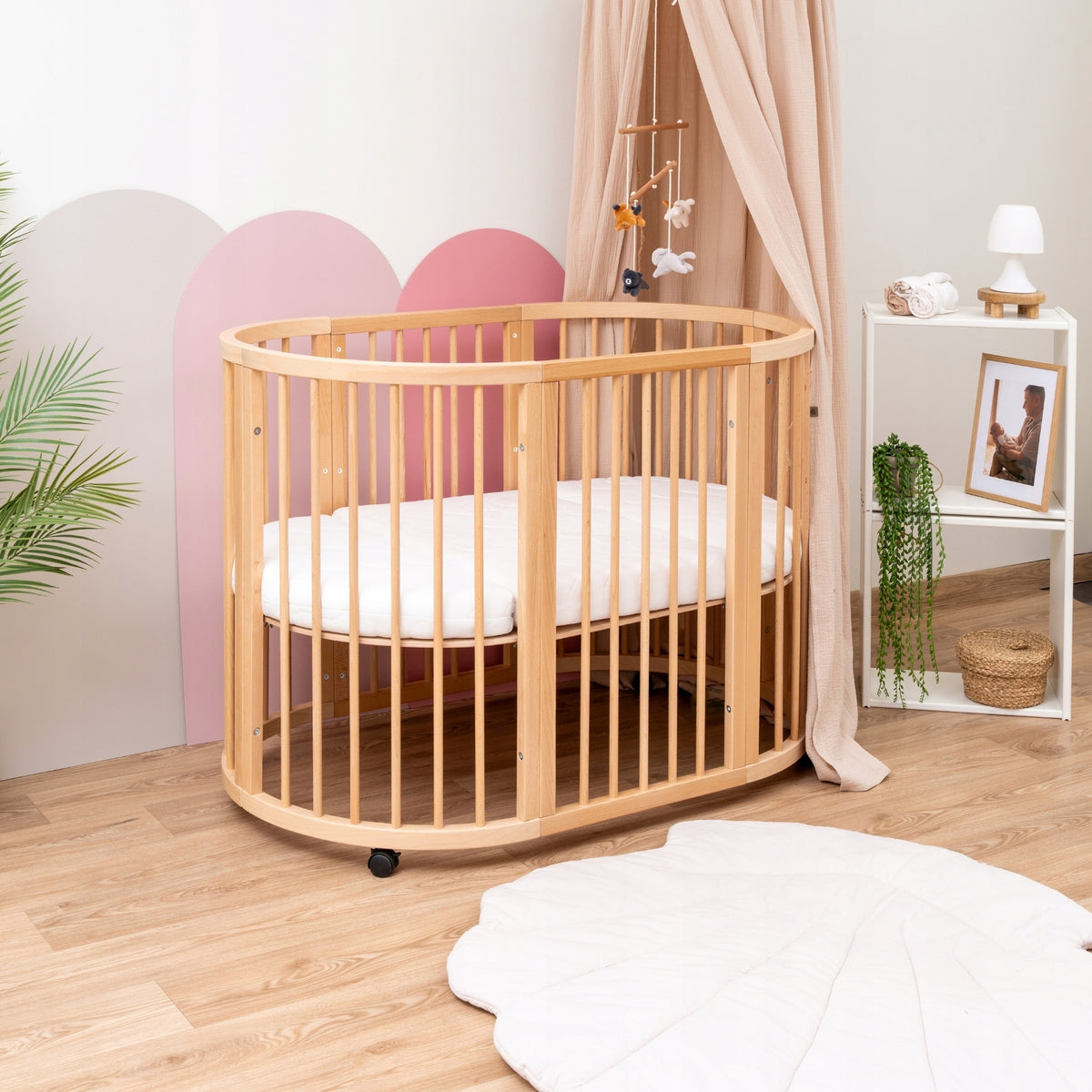 Multifunctional children's cot NOVA wooden 4 levels with mattress beech