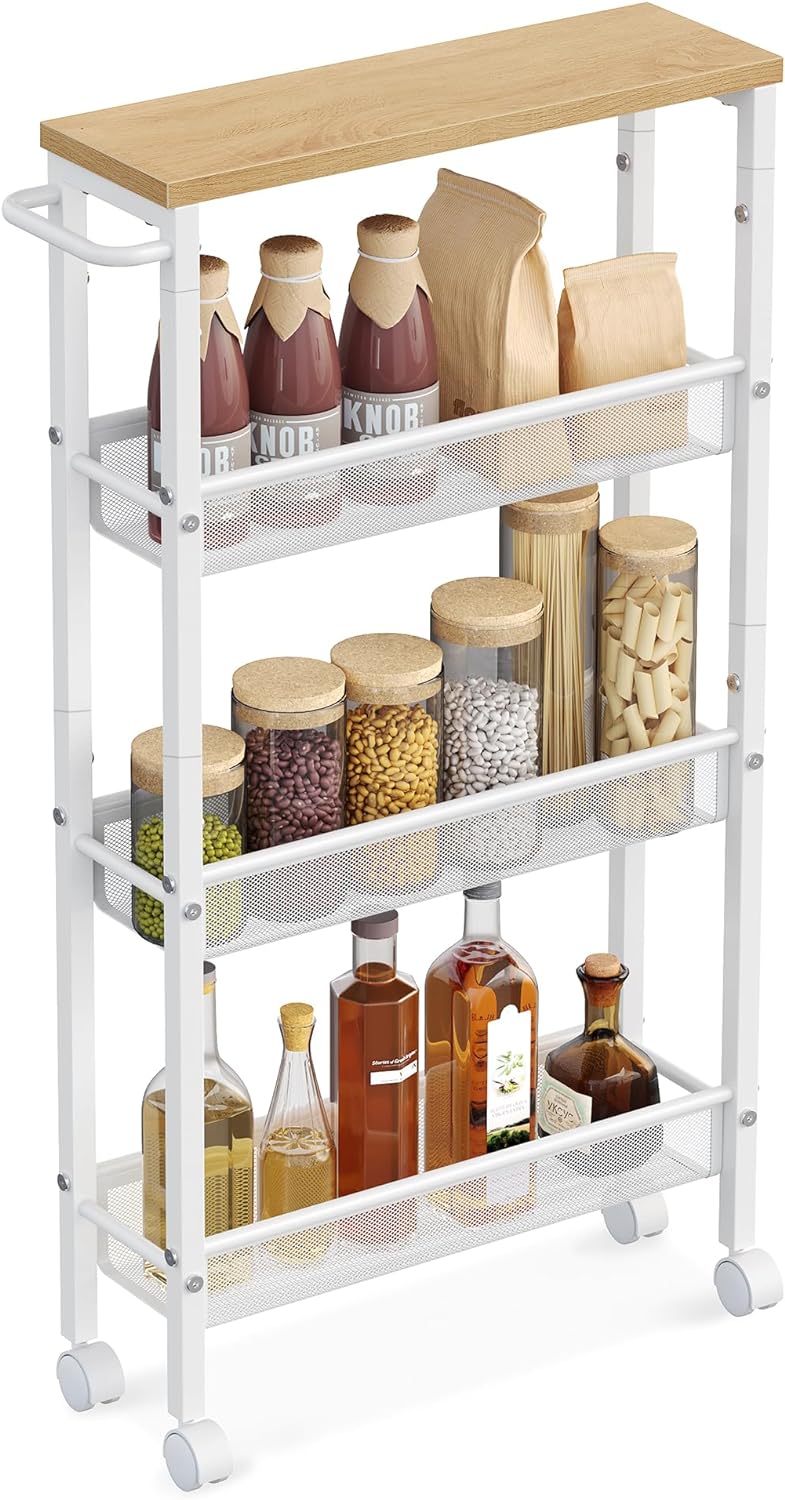Multifunctional trolley on wheels with handle narrow rack mobile trolley