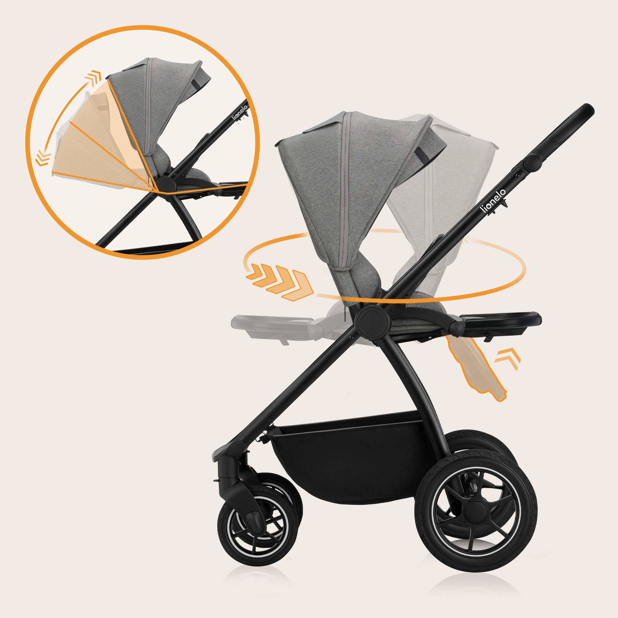 Multifunkčný kočík, športový kočík a vanička Lionelo LO-MERIL 3IN1 Grey Manufacturer code obszerna gondola, duże koła, piankowy materac