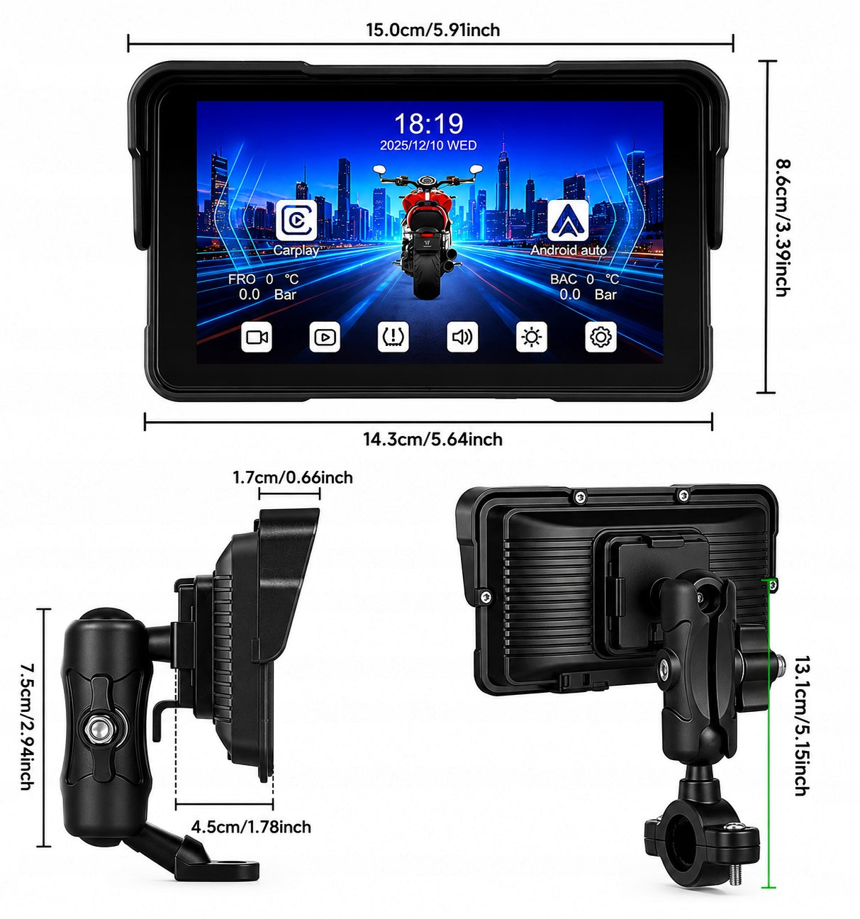 Multimedia Motorcycle Display Podofo A4535 5' | Cameras, Switch Packaging status original
