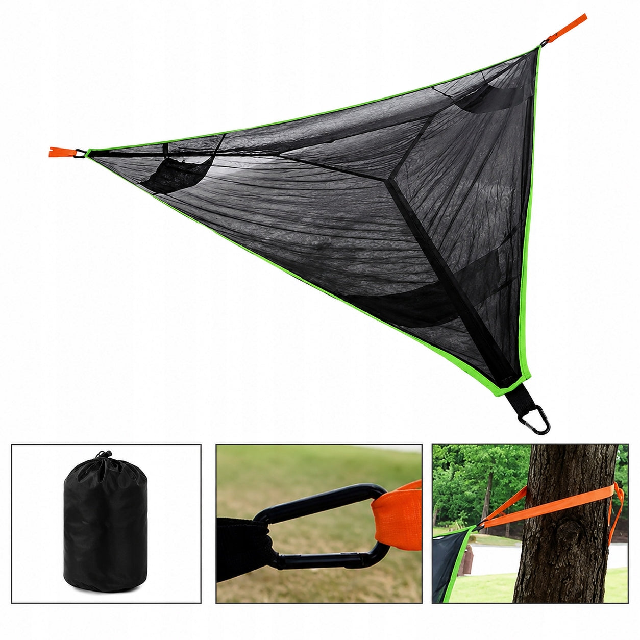 Multiplayer LARGE triangular hammock camping trekking garden BLACK 400x400x400 Manufacturer code Wieloosobowy DUŻY hamak 4x4x4m