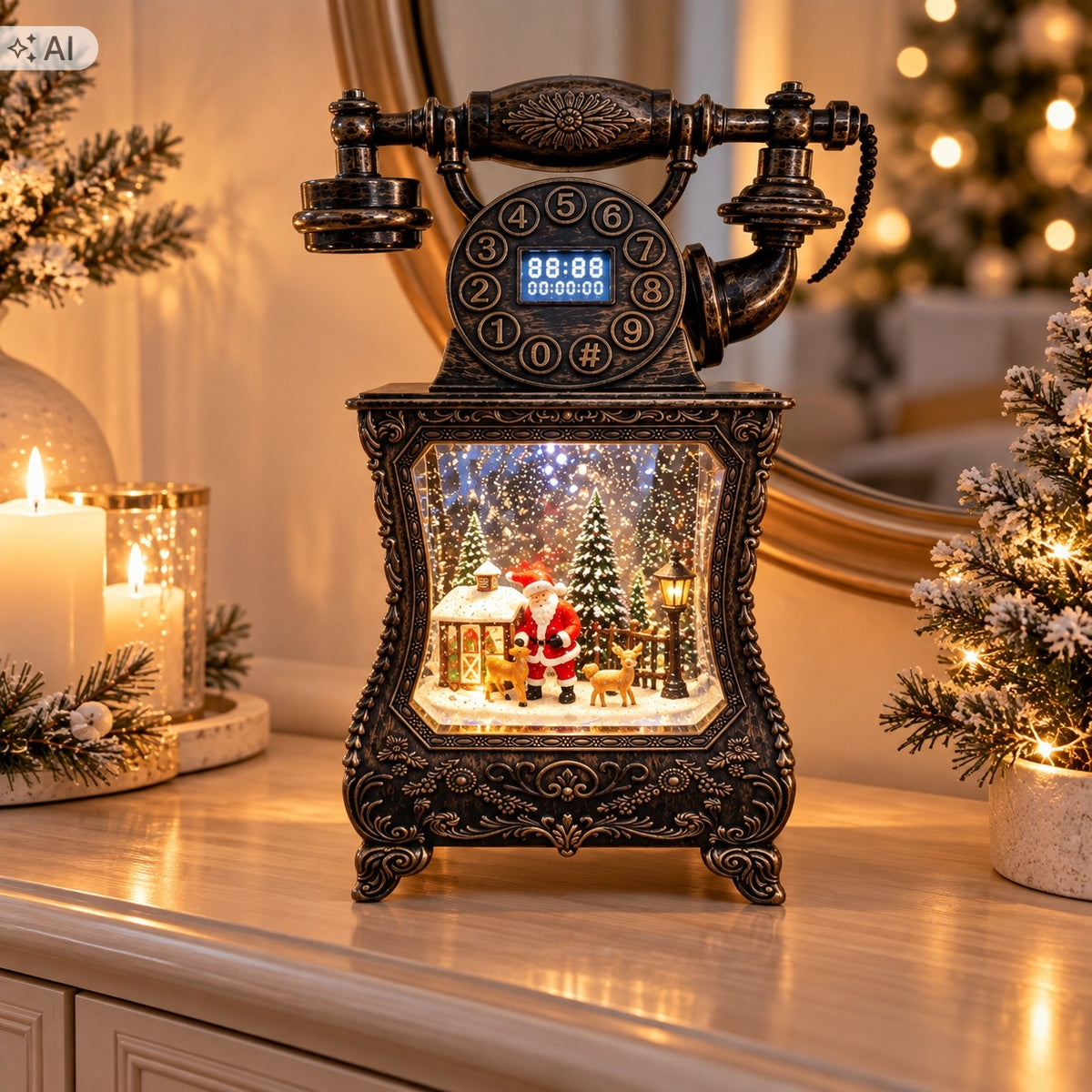 Music Box Decorated retro phone with snowball melodies