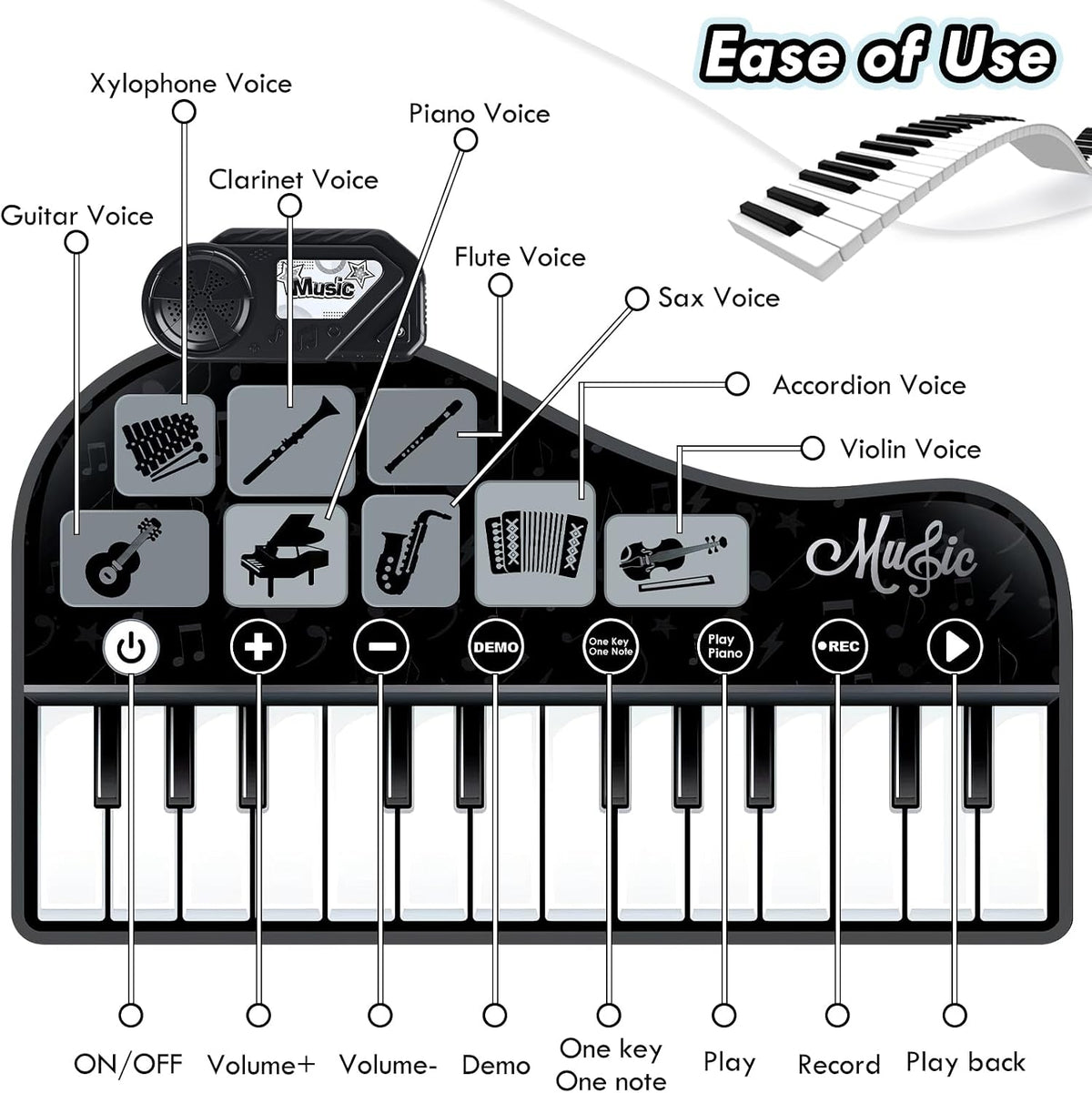 Music Mat for Dance Children's Piano 170x103 8 Instruments Recording Brand no brand