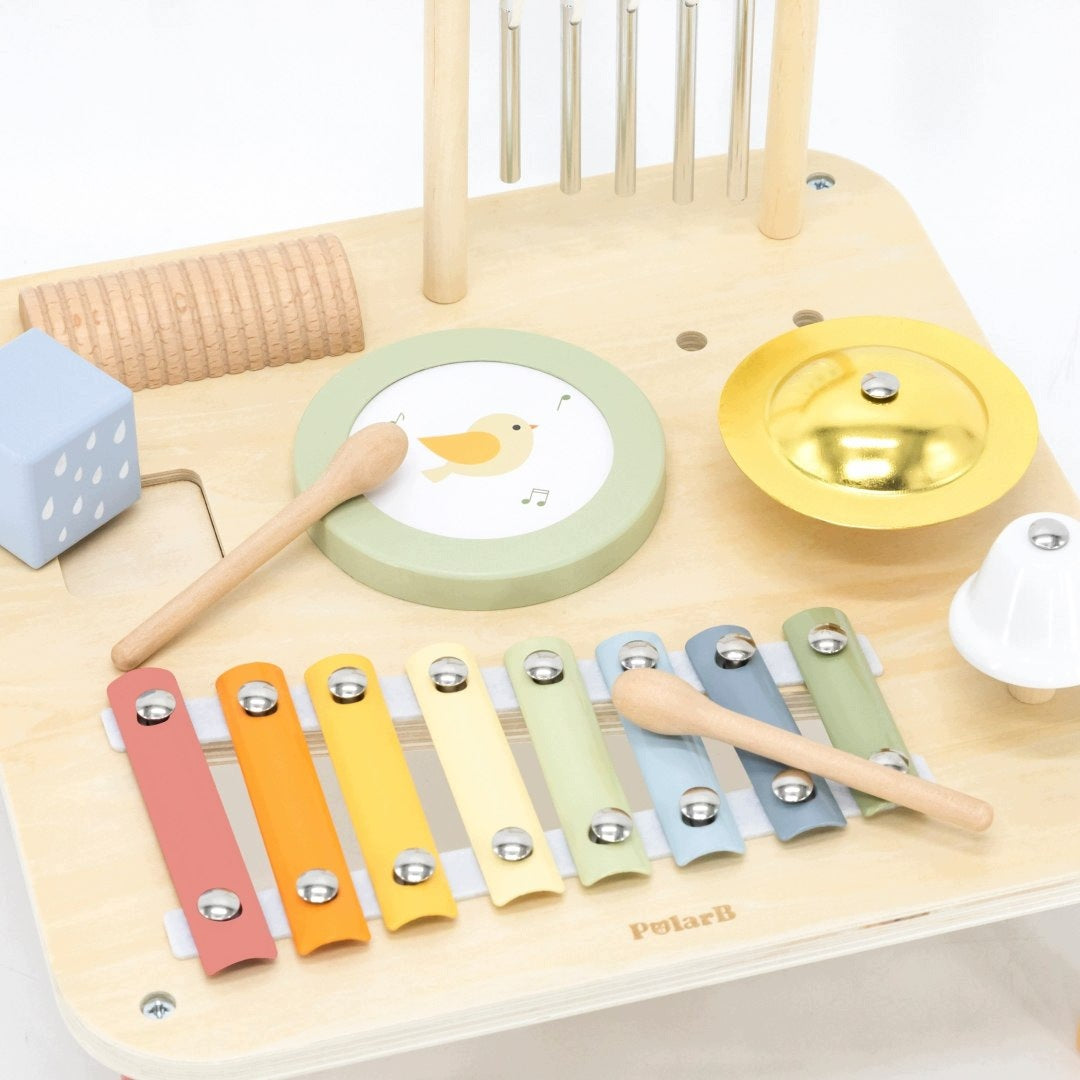 Music Table Wooden Educational 7in1 Instruments Cymbals Children 18mc Packaging status original