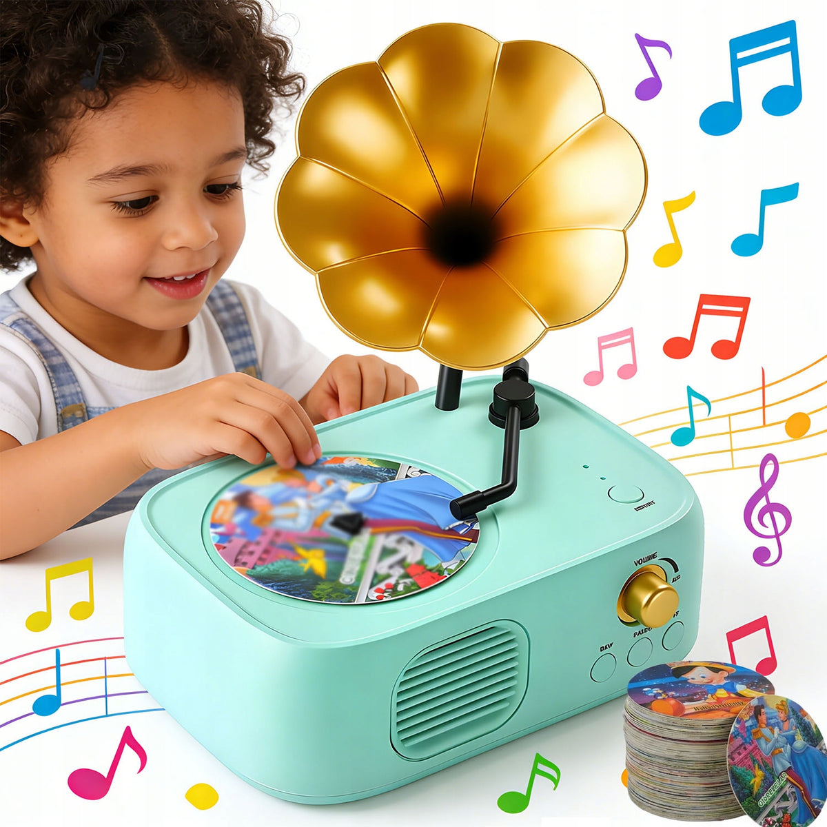 Musical Turntable Toy with 48 Fairy Tales and Recording Function for Kids