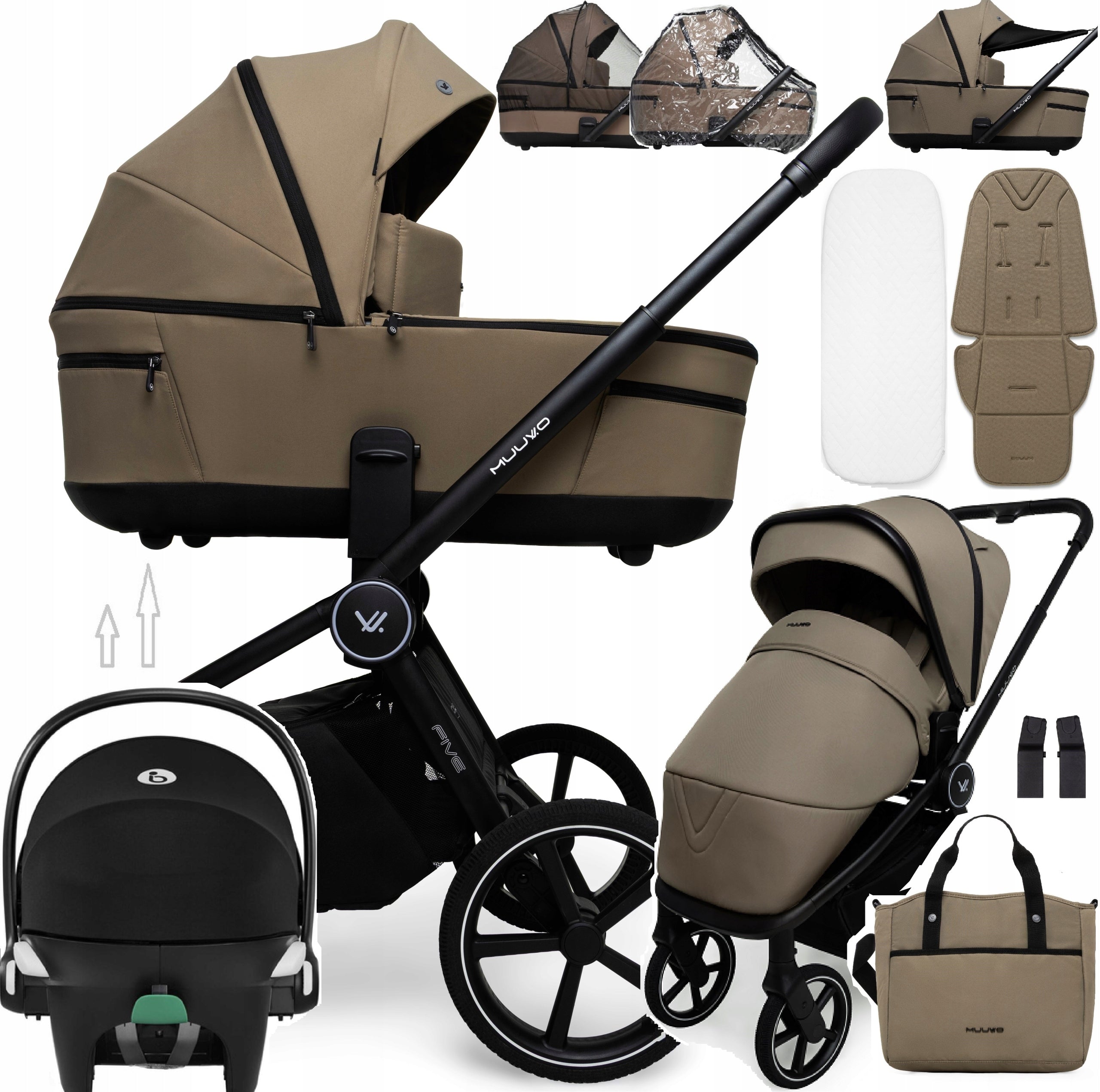 Muuvo Stroller Five 3in1 seat Cybex bag&okr&insert&adapters, Beige Mocca