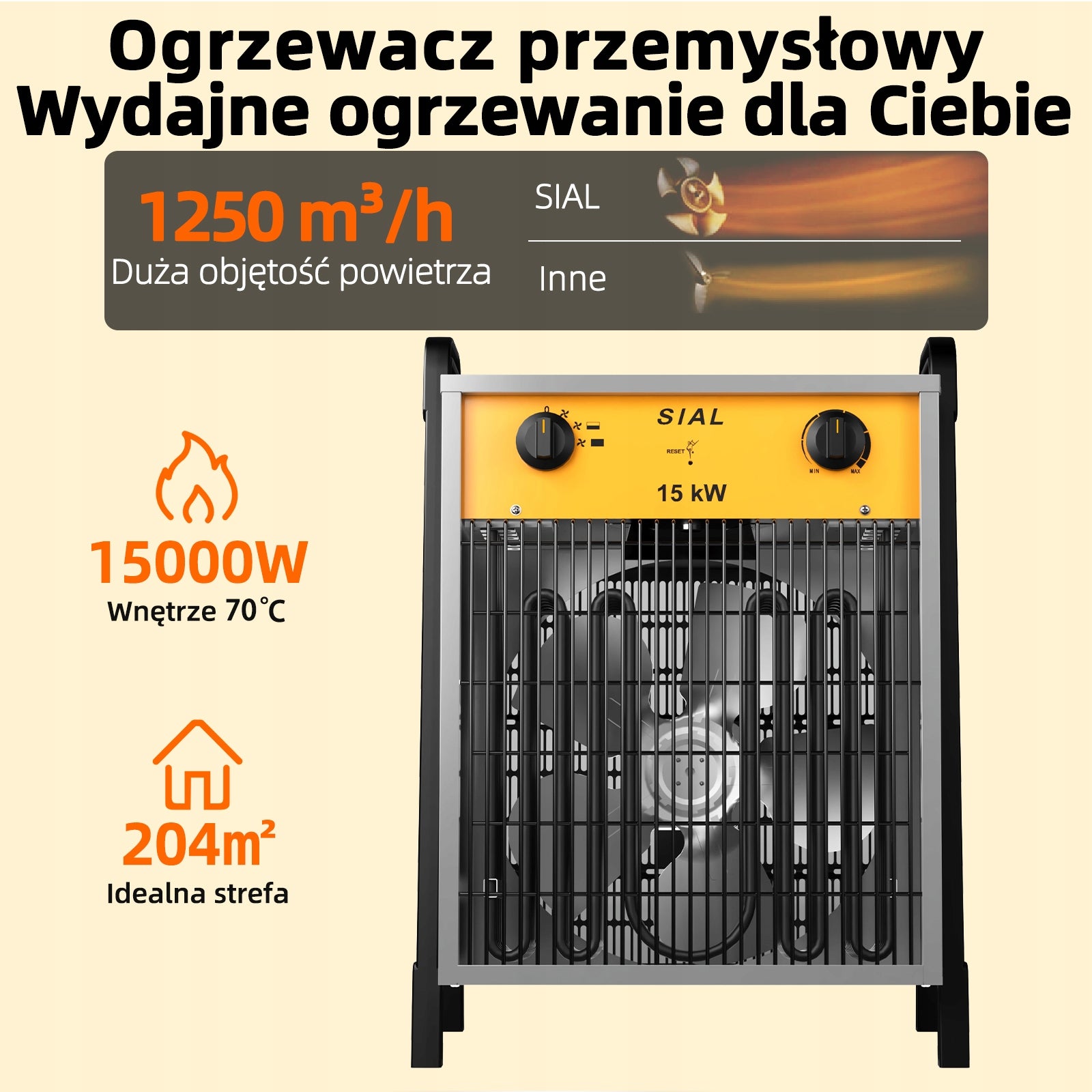 NAGRZEWNICA ELEKTRYCZNA GRZEJNIK FARELKA MOCNA DMUCHAWA Z TERMOSTATEM 15kW Packaging status original