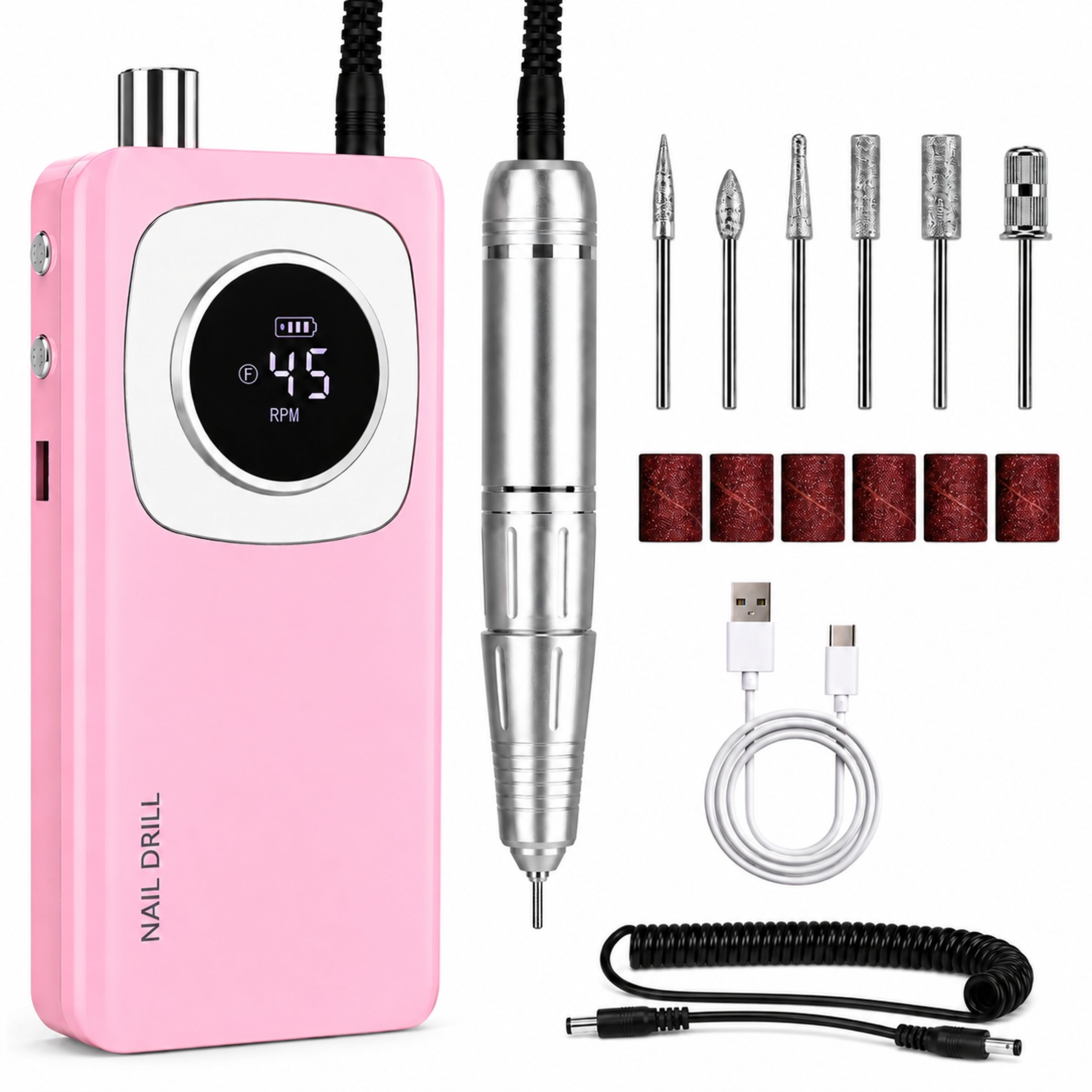 NAIL MILLING MACHINE 45000RPM LCD USB-C CORDLESS 6 CUTTERS PRO