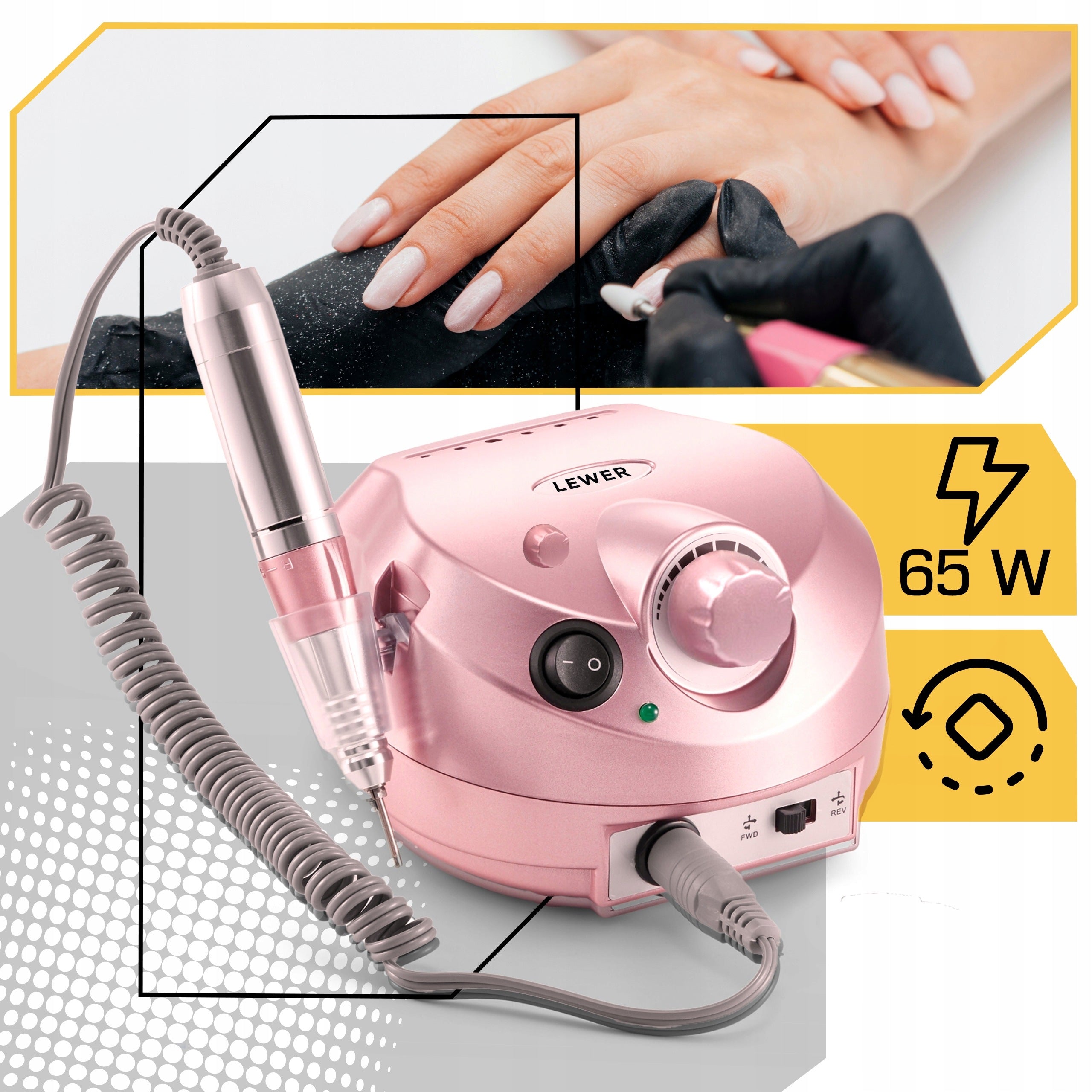 NAIL MILLING MACHINE MANICURE PEDICURE 65W PROFESSIONAL STRONG SET OF cutters Brand Lewer