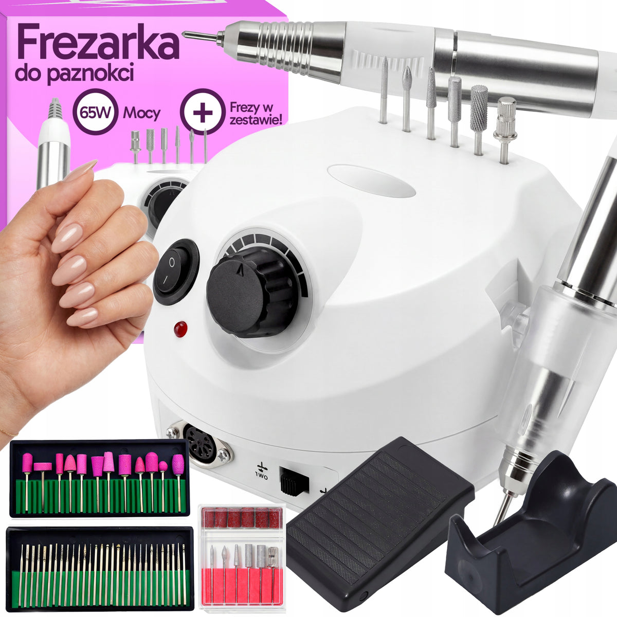 NAIL MILLING MACHINE MANICURE PEDICURE GEL HYBRID 65W STRONG+MILLING SET