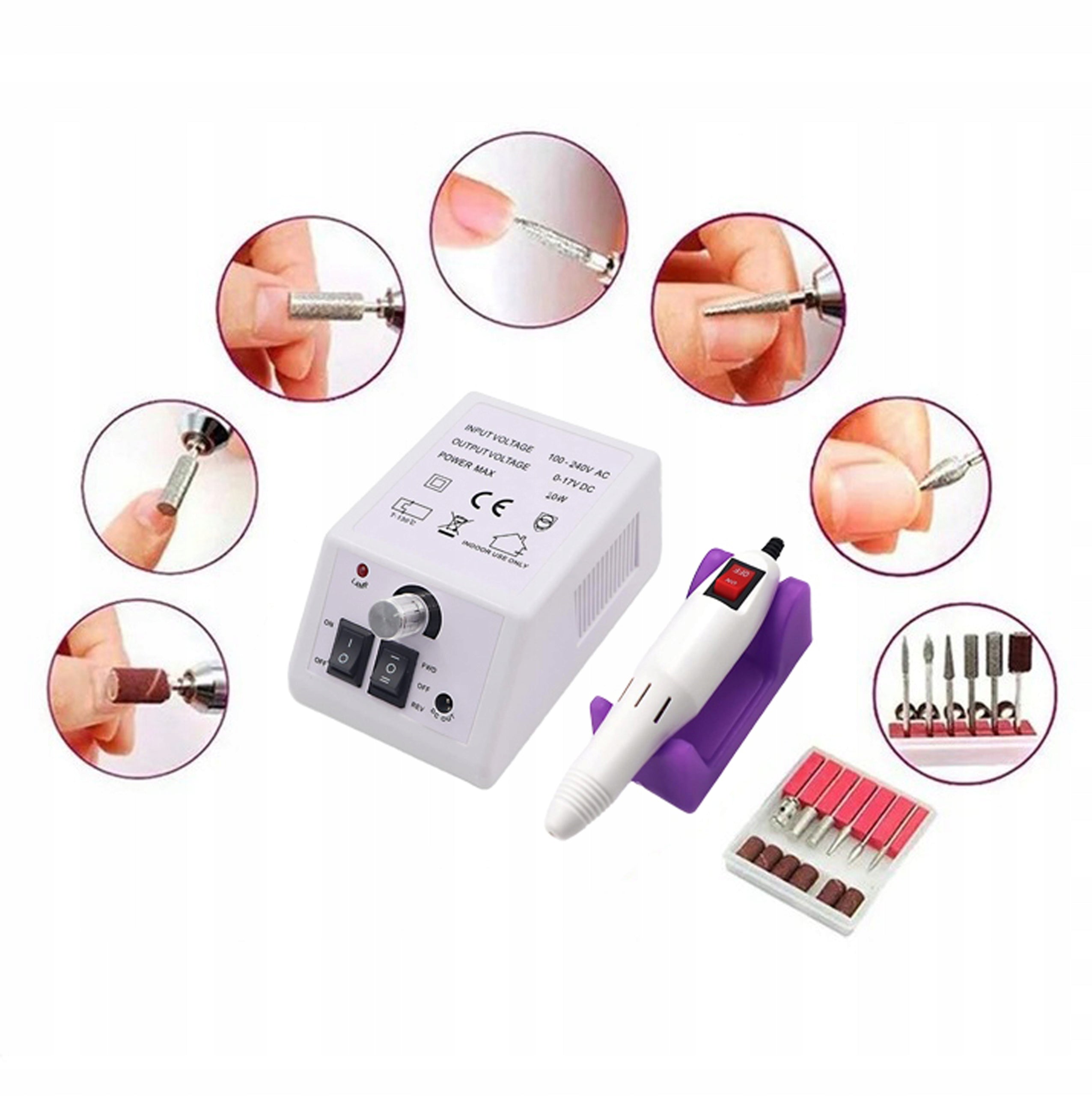 NAIL MILLING MACHINE MANICURE PEDICURE PROFESSIONAL STRONG 20W cutters set Manufacturer code 6 frezów nakładki biała solidna