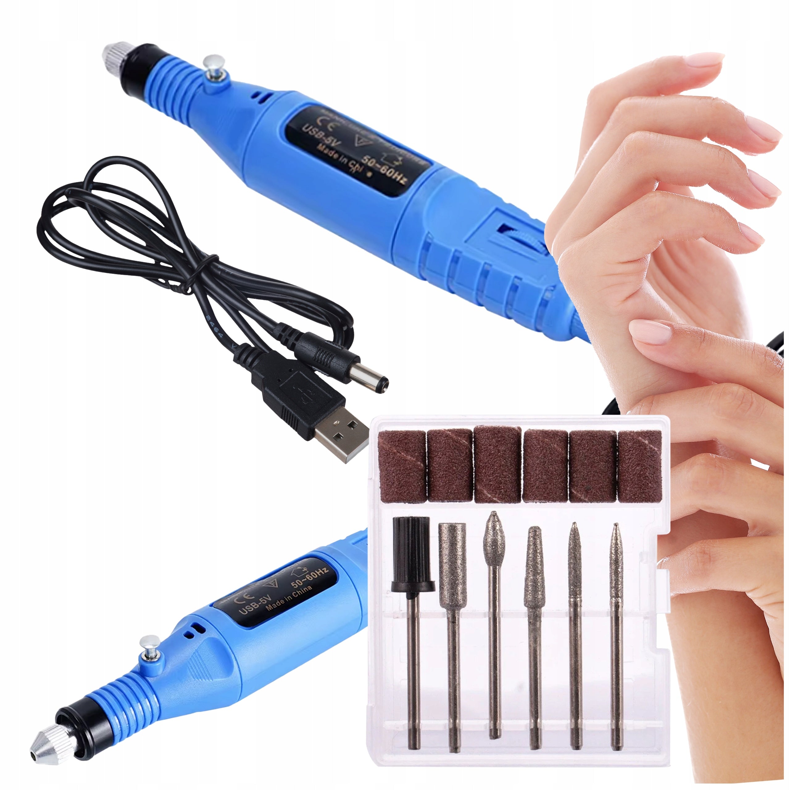 NAIL MILLING MACHINE UNIVERSAL MANICURE PEDICURE + interchangeable CUTTERS SET