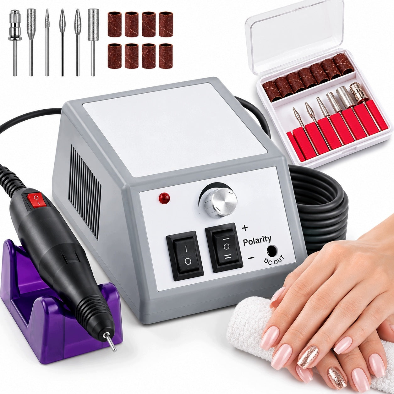 NAIL MILLING MANICURE PEDICURE 10W ELECTRIC + CUTTERS SET