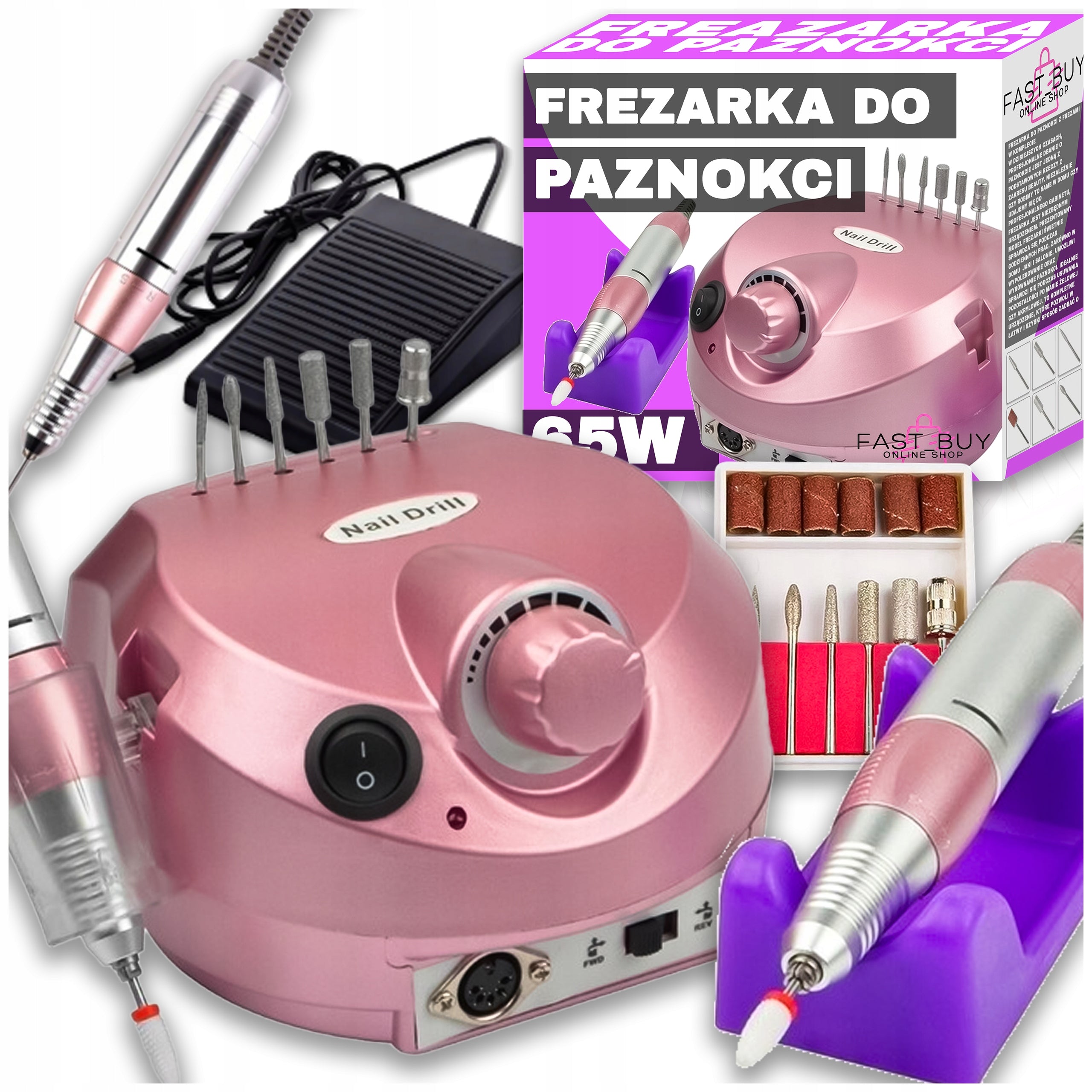 NAIL MILLING MANICURE PEDICURE + SET OF CUTTERS + FOOT PEDAL 80W