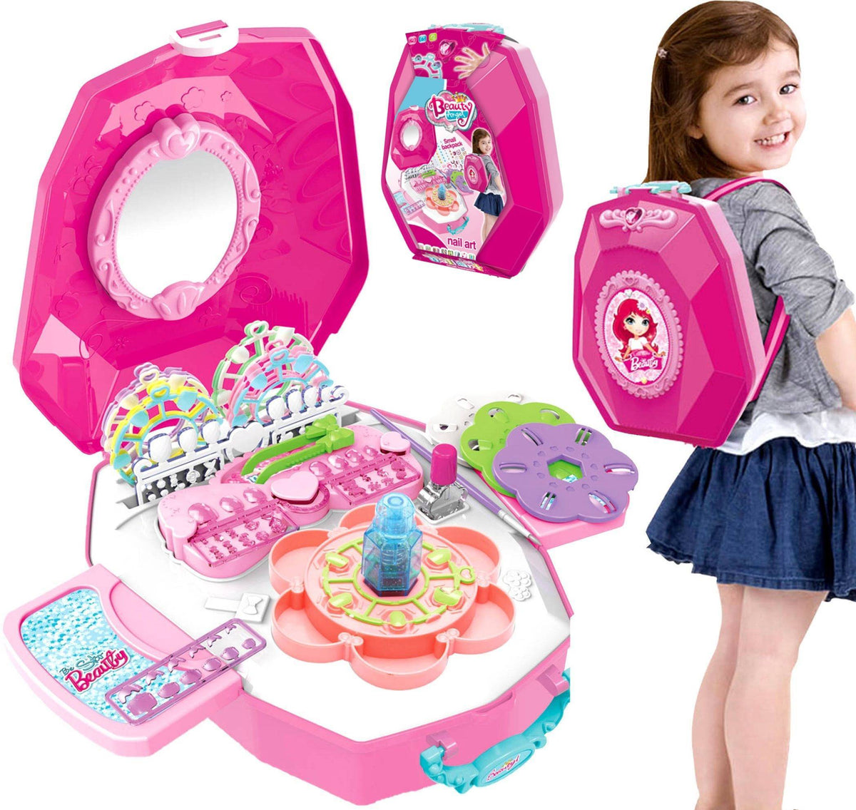 NAIL STYLING SET for girls LIVING ROOM DRESSING TABLE BACKPACK 3in1