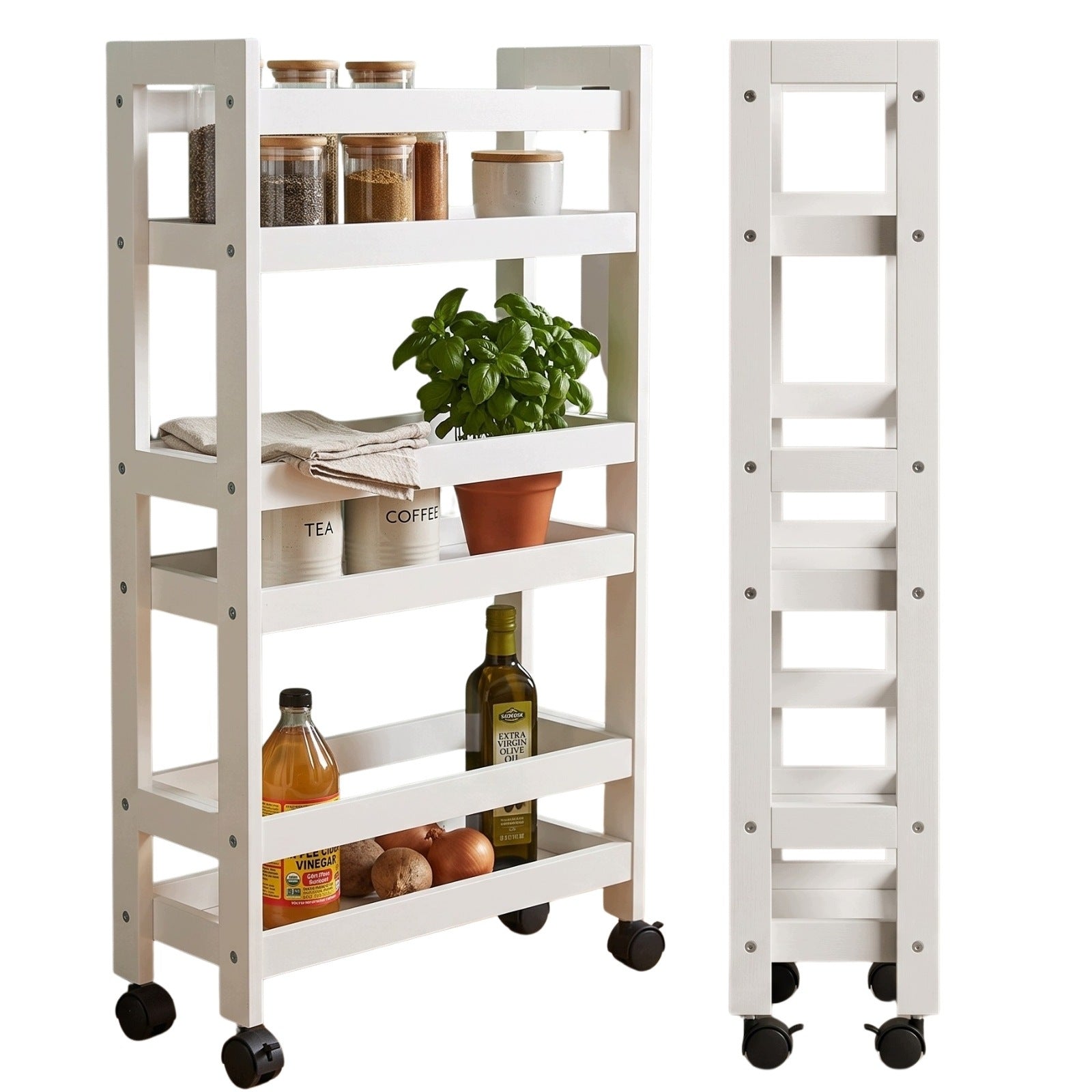 NARROW BATHROOM RACK ON WHEELS BAMBOO 38X15X76 CM WHITE 3 SHELVES
