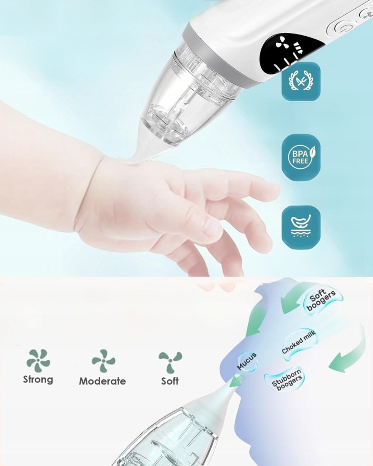 NASAL ASPIRATOR ELECTRIC BABY BLUETOOTH MUSIC 3 TIPS Medical device no