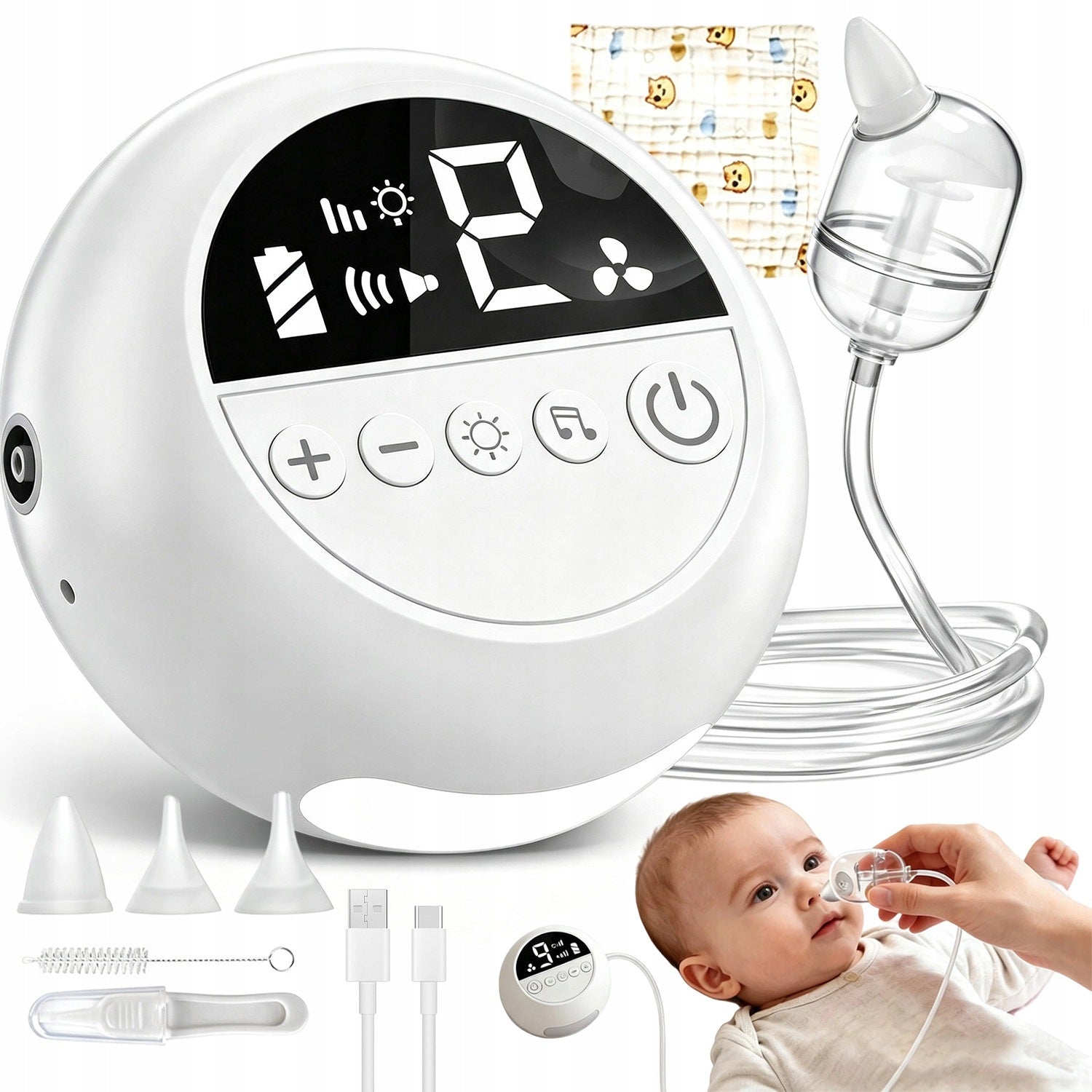 NASAL ASPIRATOR PORTABLE 9 LEVELS SUCTION ELECTRIC 2500MAH RECHARGEABLE