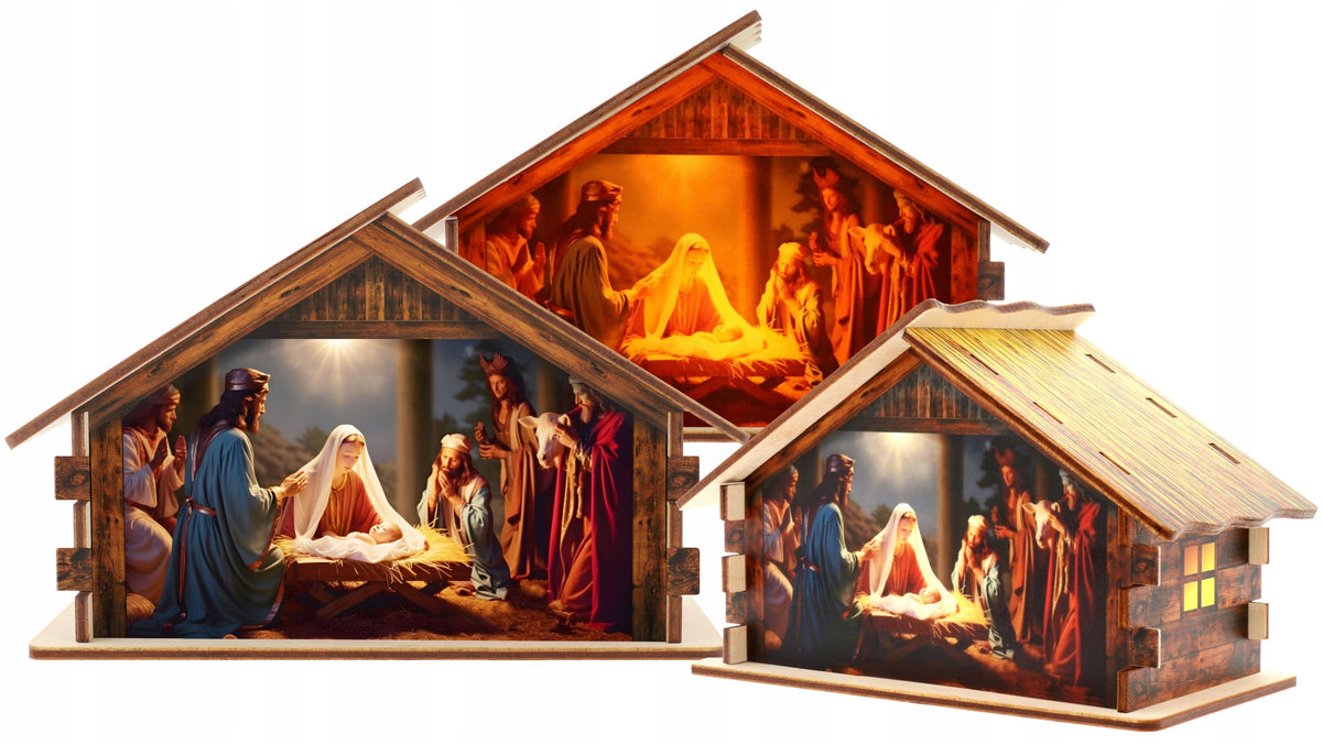 NATIVITY SCENE CHRISTMAS STABLE ILLUMINATED WITH BATTERIES GLOWING V11