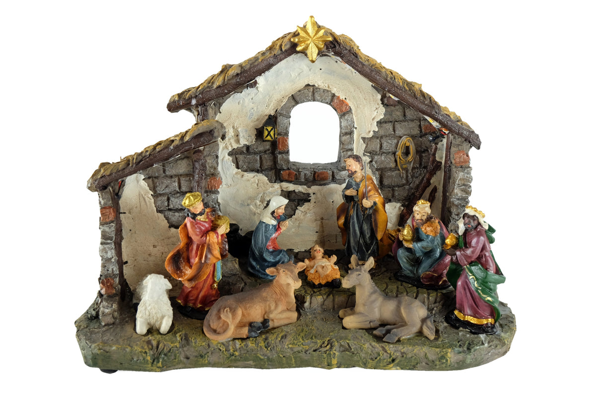 NATIVITY SCENE CHRISTMAS STABLE WITH LED FIGURINES