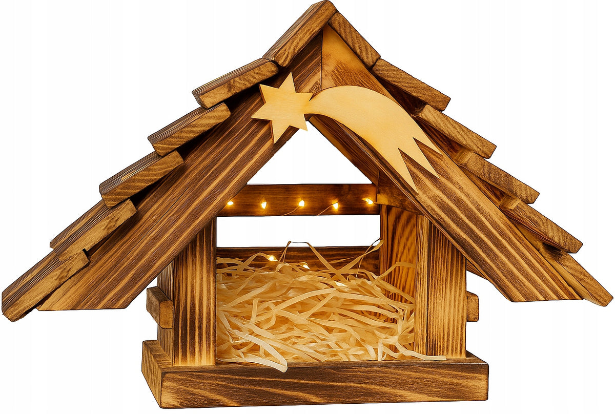 NATIVITY SCENE CHRISTMAS stable HANDMADE HAY AND LAMPS Brand no brand