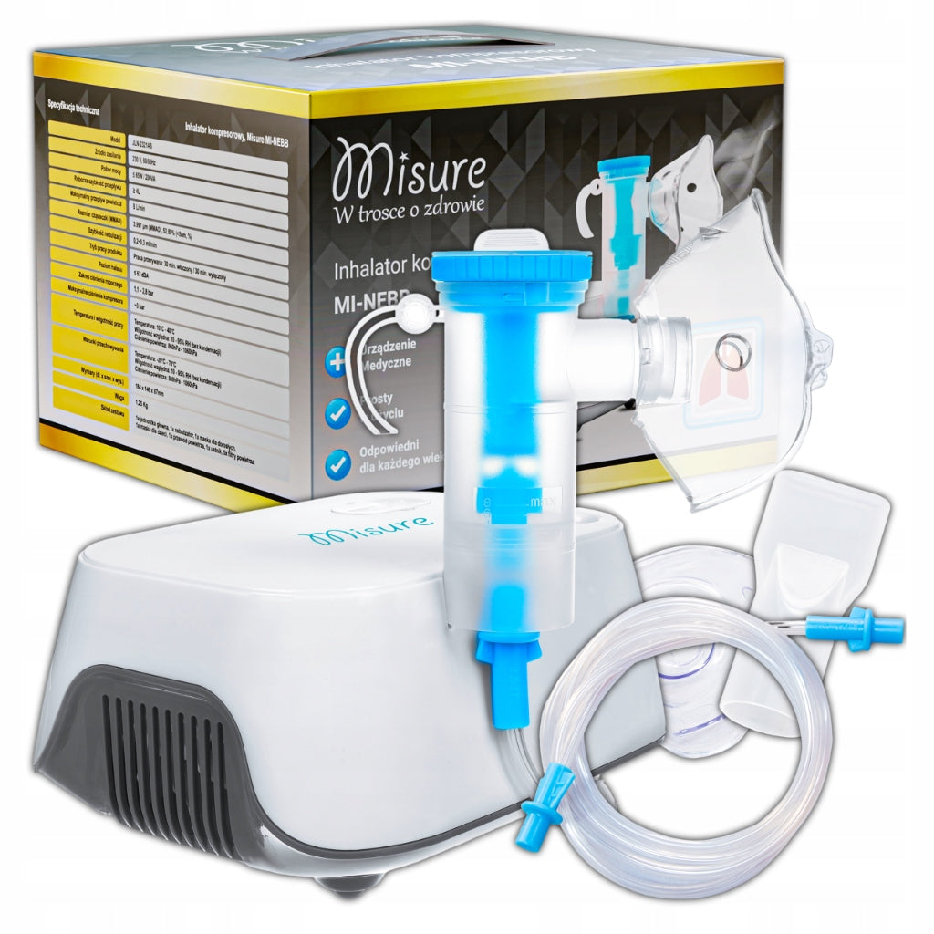 NEBULISER INHALER FOR ADULTS AND CHILDREN MISURE PISTON + 2 MASKS CASE Packaging status original