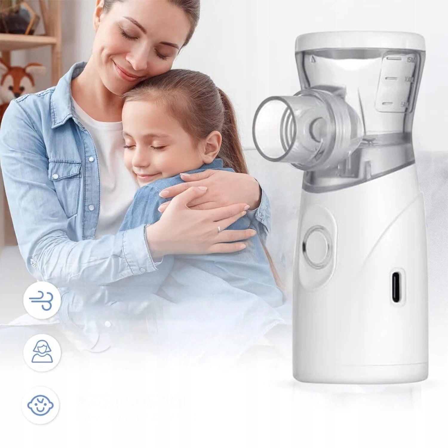 NEBULISER INHALER FOR ADULTS, CHILDREN, SILENT ULTRASONIC INHALER Packaging status original