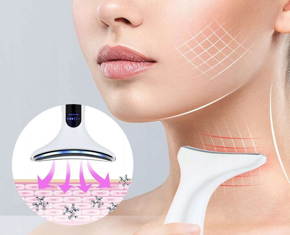 NECK AND FACE FIRMING MASSAGER LIFTING 7 LED VIBRATION + HOT COMPRESS ! Manufacturer code mdsv3224