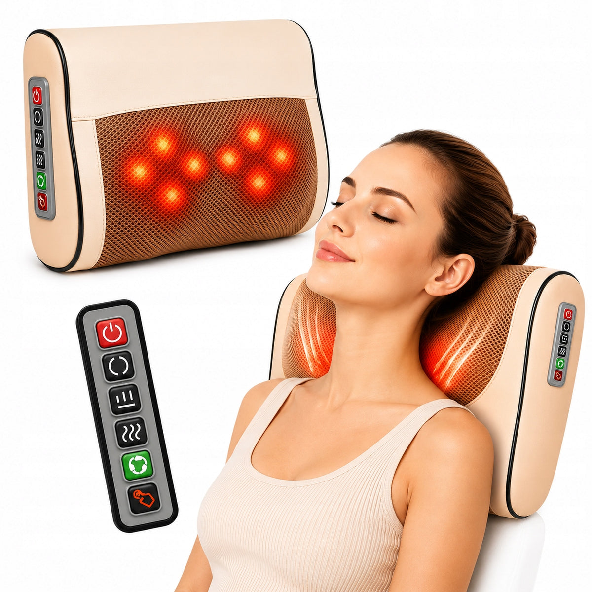 NECK MASSAGER BACK NECK SHIATSU MASSAGE PILLOW HEATING 24W