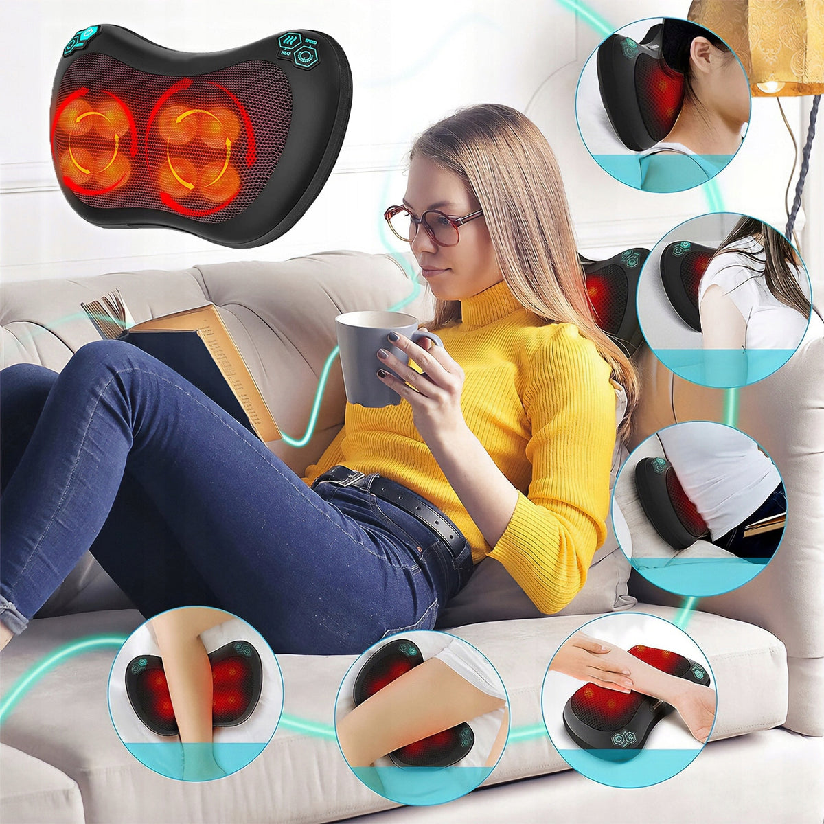 NECK MASSAGER SHIATSU BACK BODY SHOULDERS HEATING MASSAGE PILLOW Packaging status original