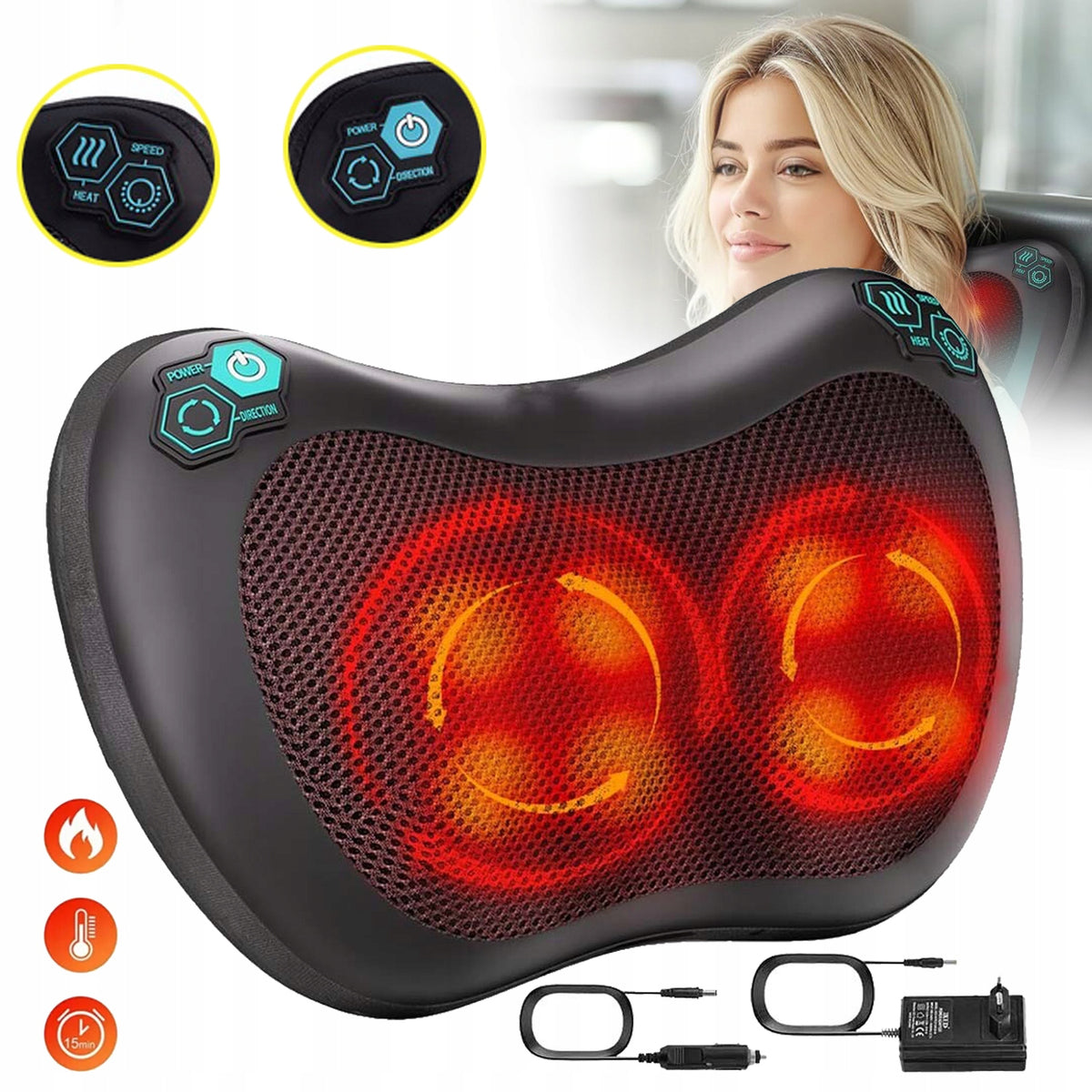 NECK MASSAGER SHIATSU BACK BODY SHOULDERS HEATING MASSAGE PILLOW
