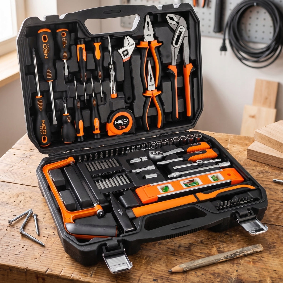 NEO Universal Tool Set 88 el. Suitcase Socket Wrenches Stainless Steel Packaging status original