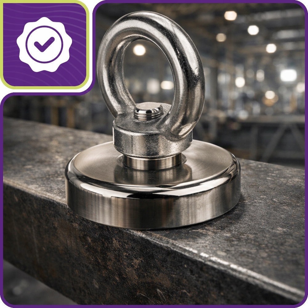 NEODYMIUM MAGNET 80 kg Strong Handle in Super M8 Enclosure Ø50mm Manufacturer code Silny magnez neodymowy na rzekę