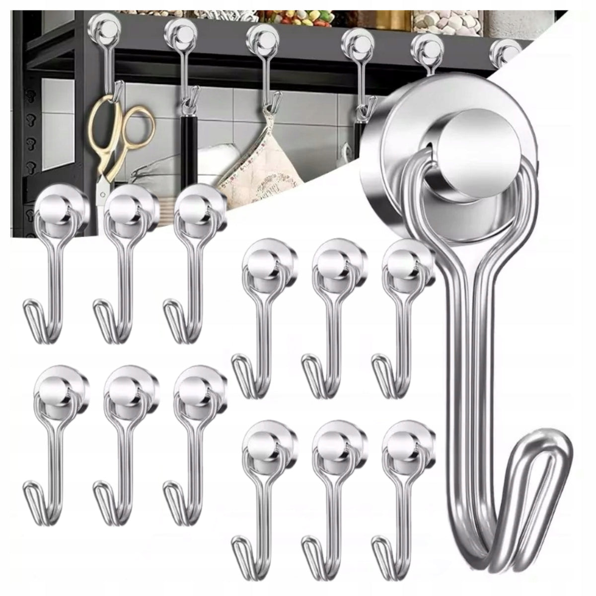 NEODYMIUM MAGNET WITH HOOK HANGER HOLDER STRONG FOR GARAGE FRIDGE 12 PIECES